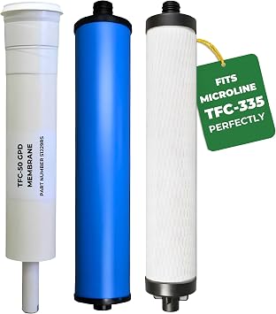 TFC-335 Reverse Osmosis Water Filter Replacement Kit - Sediment, Carbon Cartridge, Inline GAC Post Filter Membrane