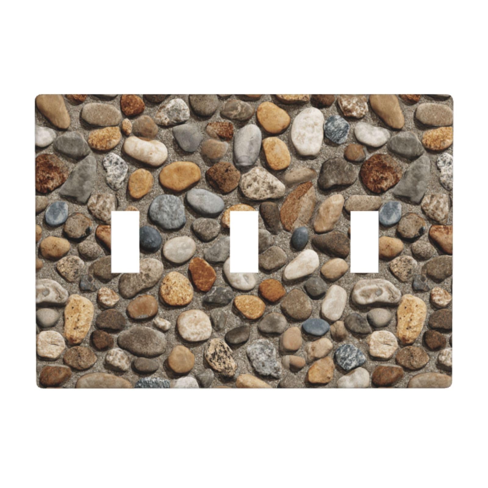 Woshuwo White Small Pebbles And Rocks Light Switch Covers 3 Gang Triple Toggle Wall Plate Switchplate Electrical Faceplate For Bathroom Kitchen Bedroom Decor