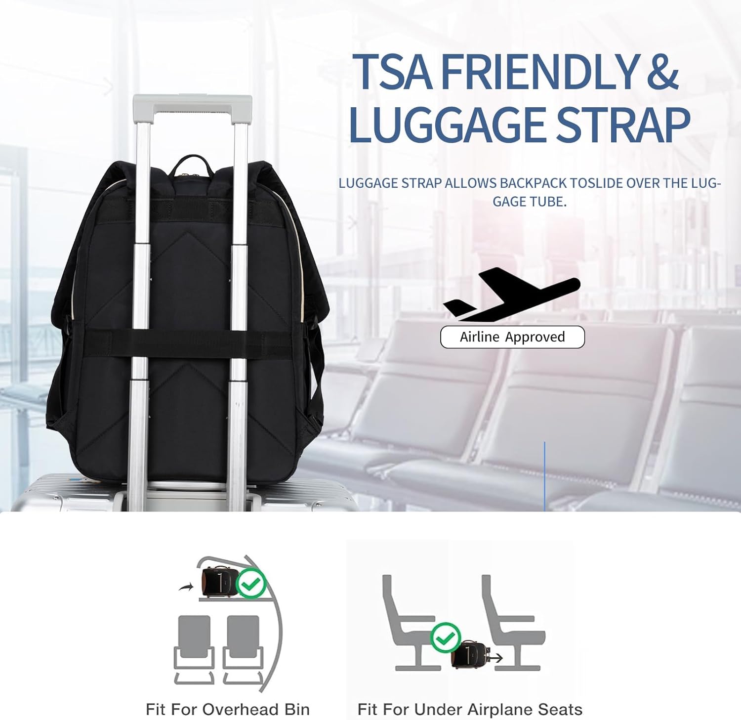 EMPSIGN Laptop Backpack Purse for Women and Men with USB Charging Port, 15.6 Inch Travel Water Resistant Quilted Backpack, High-Capacity 30L Work Business Computer Backpack, Black - Image 6