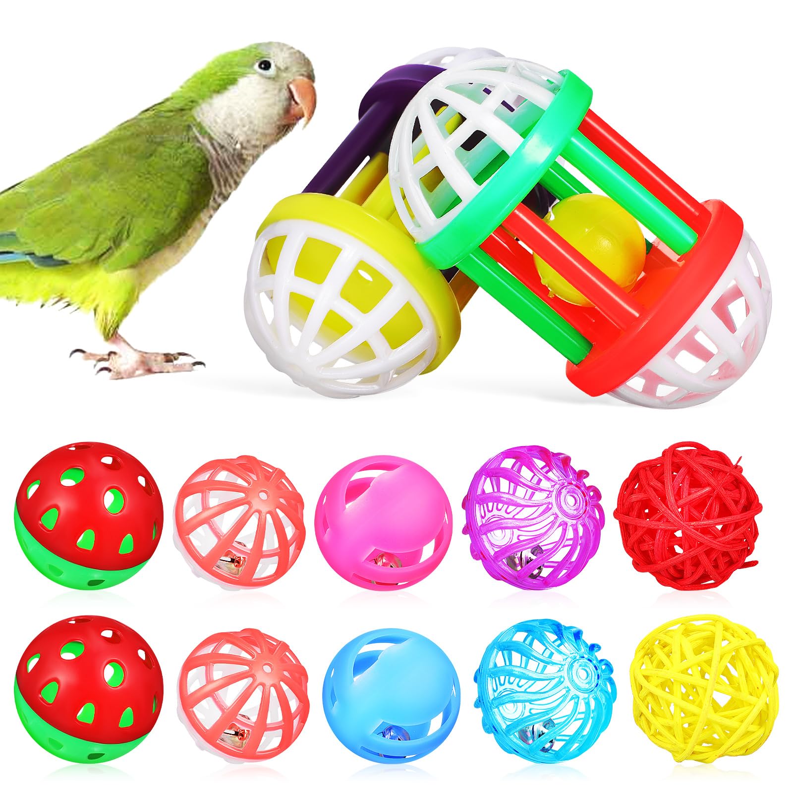 BESPORTBLE Bird Balls 12 Pack Colorful Rolling Bell Toys for Small Birds Parrots Budgies Finch Cage Accessories Chew and Play for Birdcage Decoration