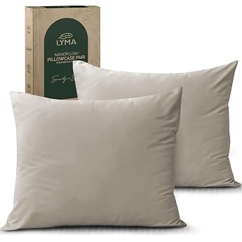 LYMA Bedding Pillowcase 80 x 80 cm Set of 2 Oeko-Tex Certified Breathable Double Brushed Nanoplus Fabric Pillow Protector Premium Super Soft Cushion Covers Beige 80 x 80 cm