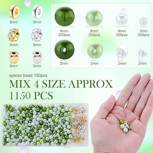 Miniatura 9 de Cuentas de perlas para manualidades, tamaño mixto, cuentas de 3460.315 in con agujeros para hacer joyas, pulseras, collares, aretes y relleno de