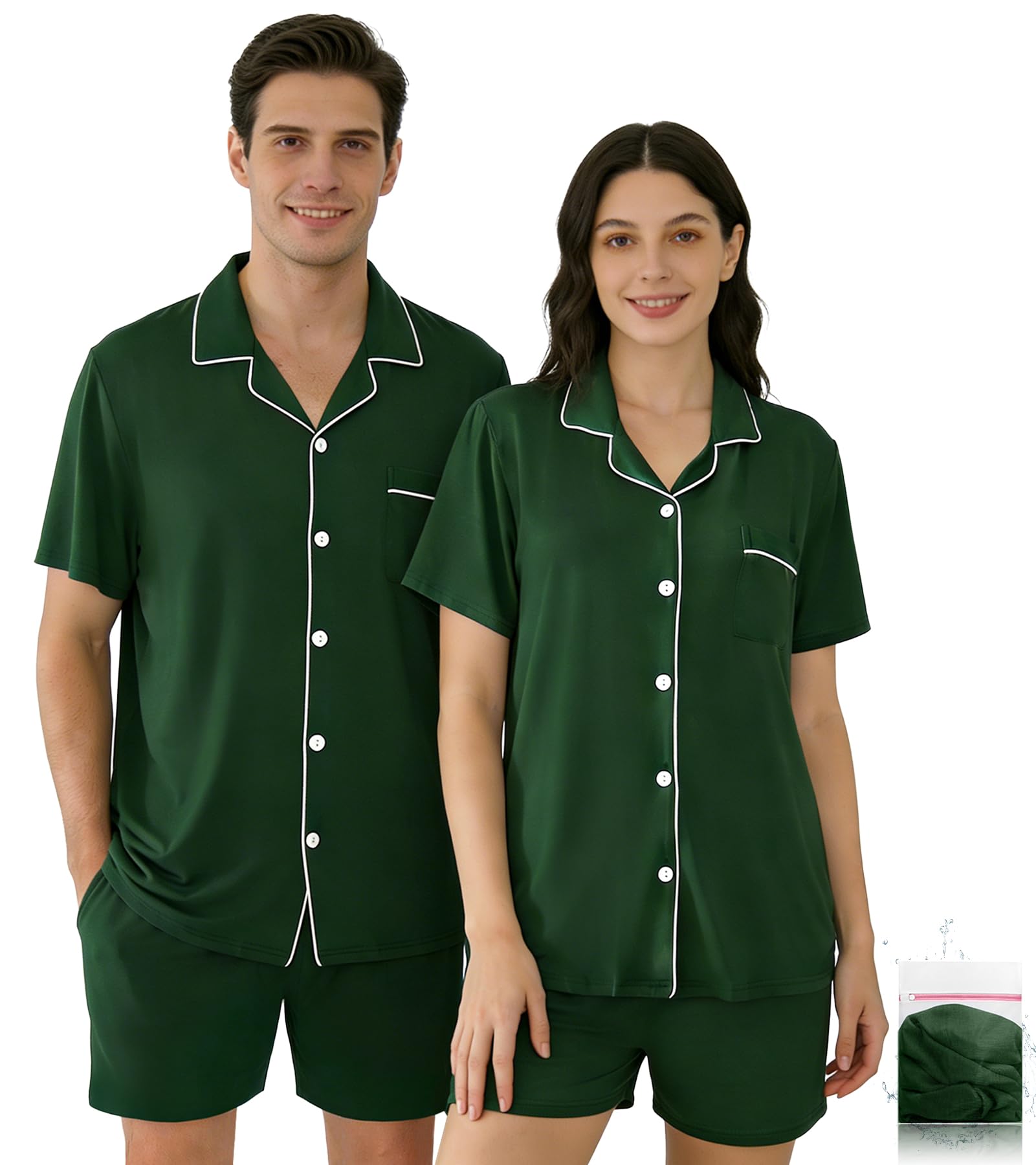 YOPUGEE Matching Couple Pajamas Set, Cotton Button-Down PJs with Pocket, His & Hers Pajama Set, Gifts for Couples, S-XXXL