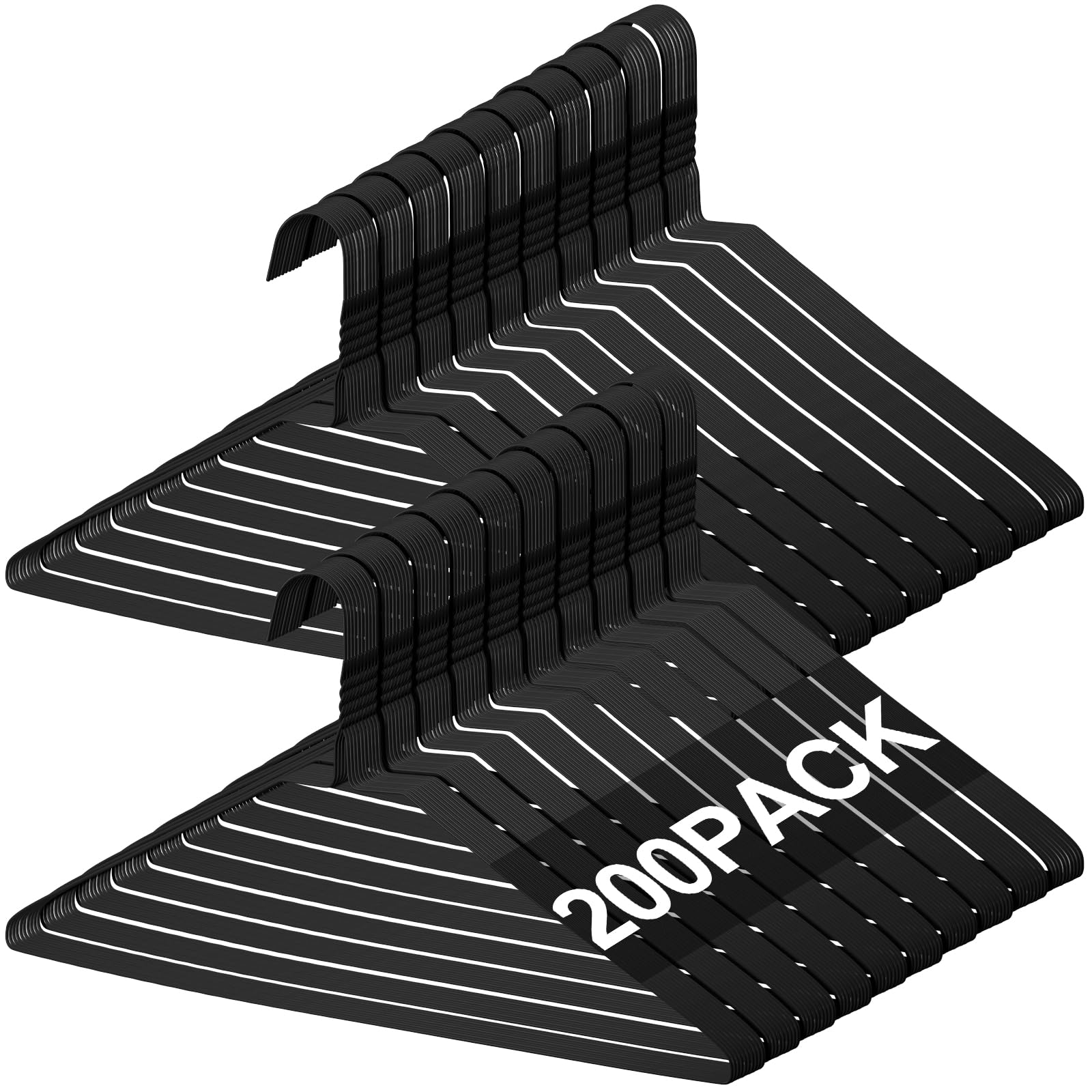 Yuntau 200 perchas de alambre a granel de 17.7 pulgadas, soportes para trajes para ropa con capa para el hogar (negro)