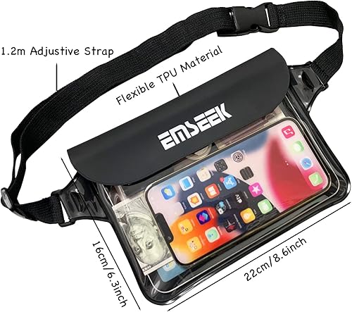 Miniatura 3 de Riñonera impermeable para cinturón seco para mantener tu llavero cartera Kindle teléfono seco, perfecto para natación, surf, esnórquel, Negro -,