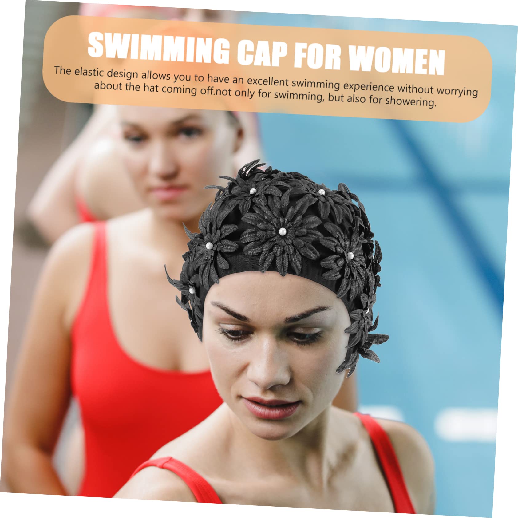 Bonnet de Natation Floral pour Bonnet Étanche Élastique à Motif Fleurs Accessoire de Piscine pour Cheveux Longs Épais