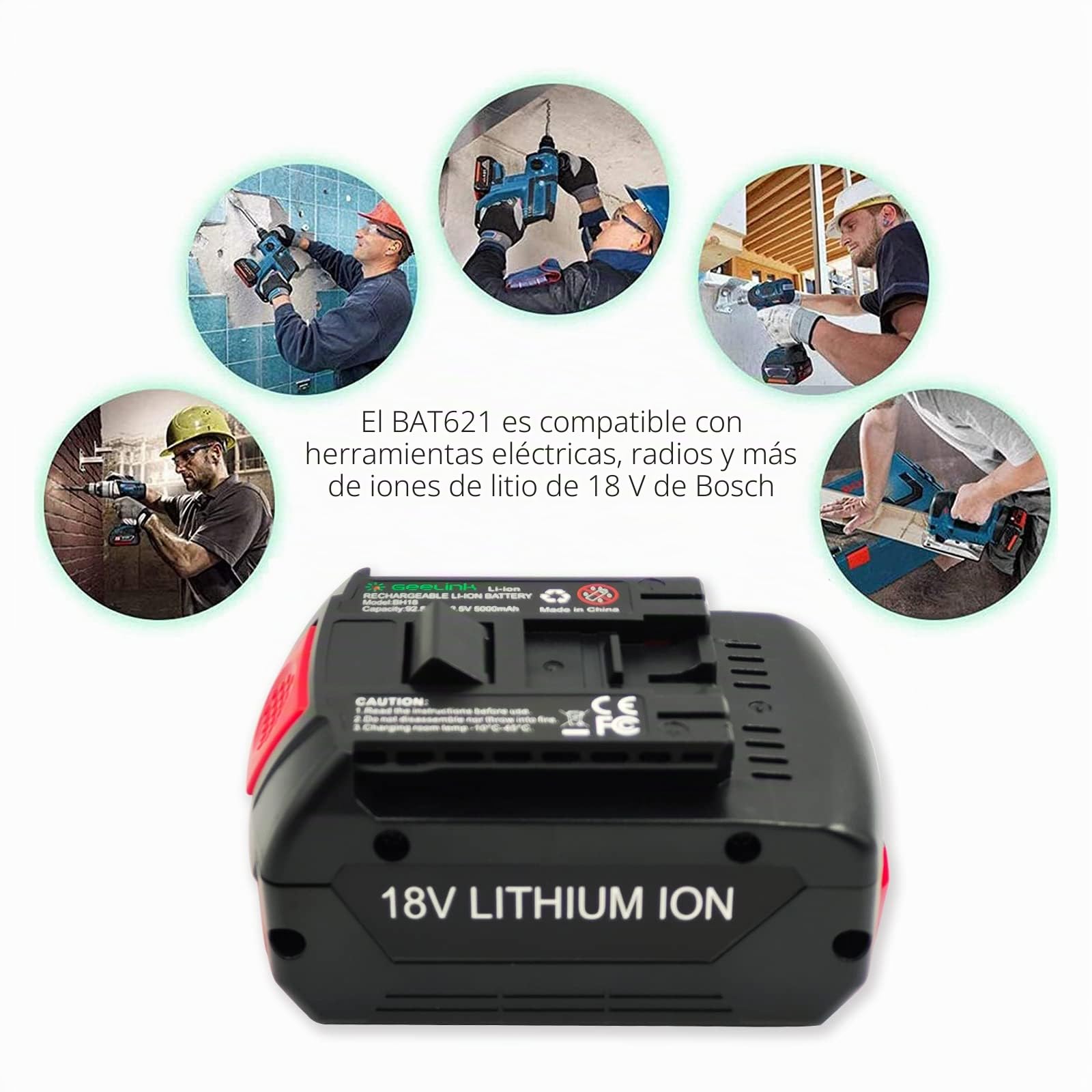 Paquete de 2 baterías BAT609 de 5.0 Ah de repuesto para Bosch Professional 18 V | Compatible con herramientas eléctricas inalámbricas Bosch BAT610G BAT618G BAT619 BAT621 BAT620 con indicador de carga LED