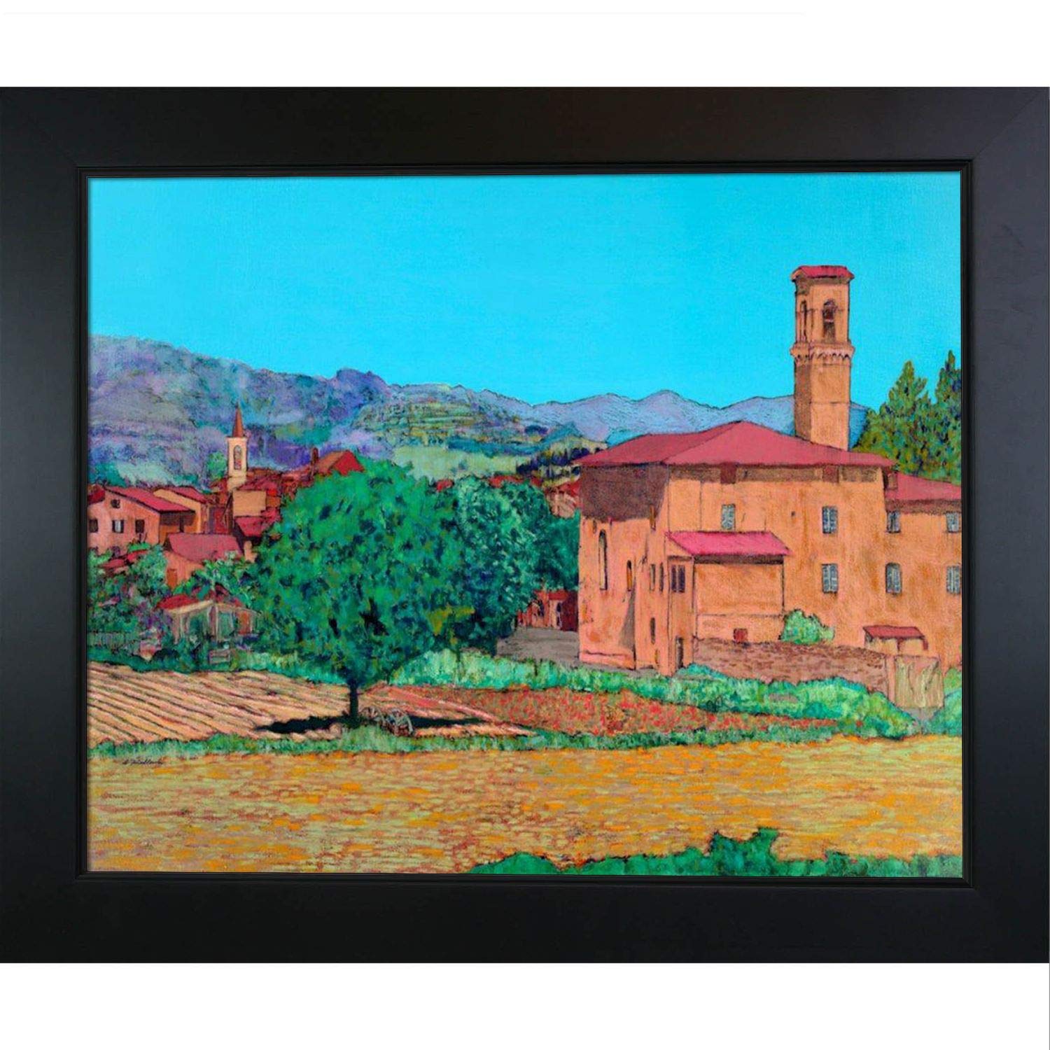 Tuscan Farm Village with New Age Black Frame