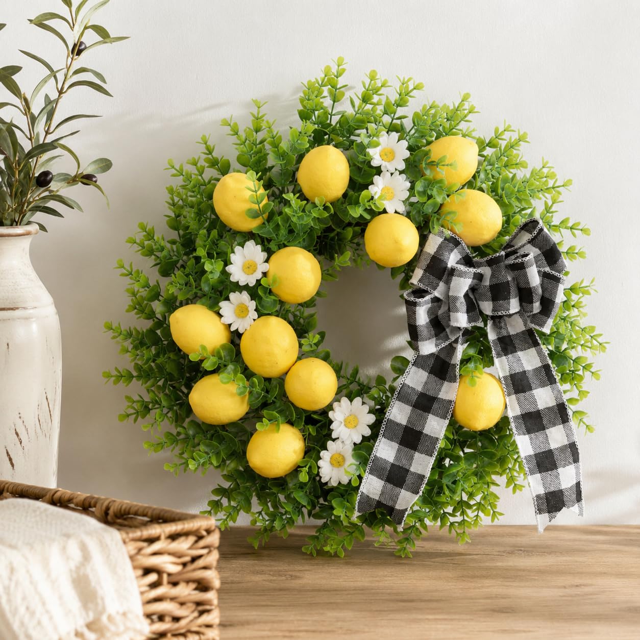 Corona Artificial, Guirnalda Decorativa para Puerta, Flores Artificiales para Hogar, Decoración Pared