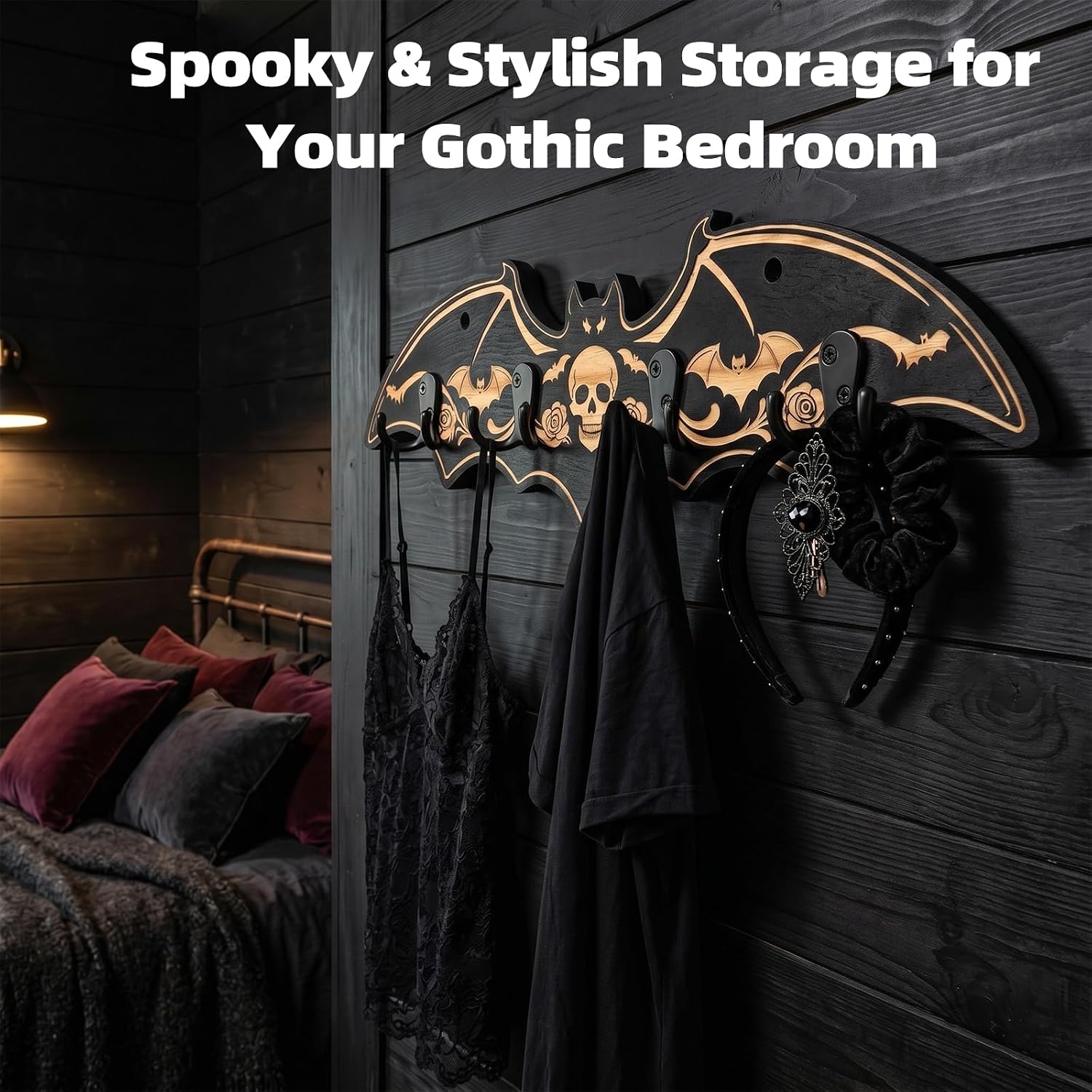Goth Bat Wall Hooks Coat Hooks Wall Mount Key Holder Black,Gothic