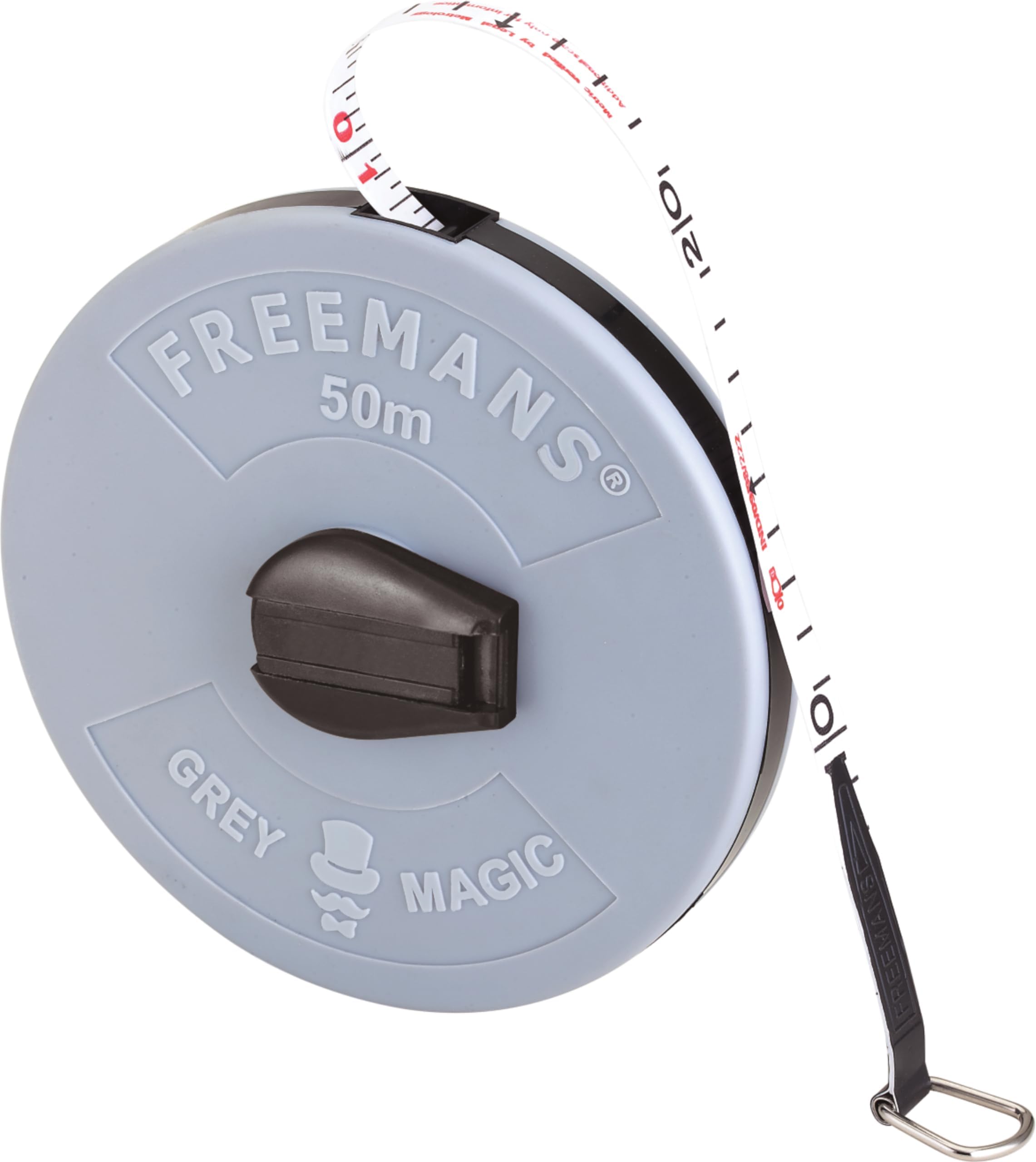 FREEMANS FM50 Grey Magic Fibreglass Measuring Tape - 50m /165ft with Unbreakable ABS Case || Durable Winding Mechanism Handle and Steel End Hook || Grey Color