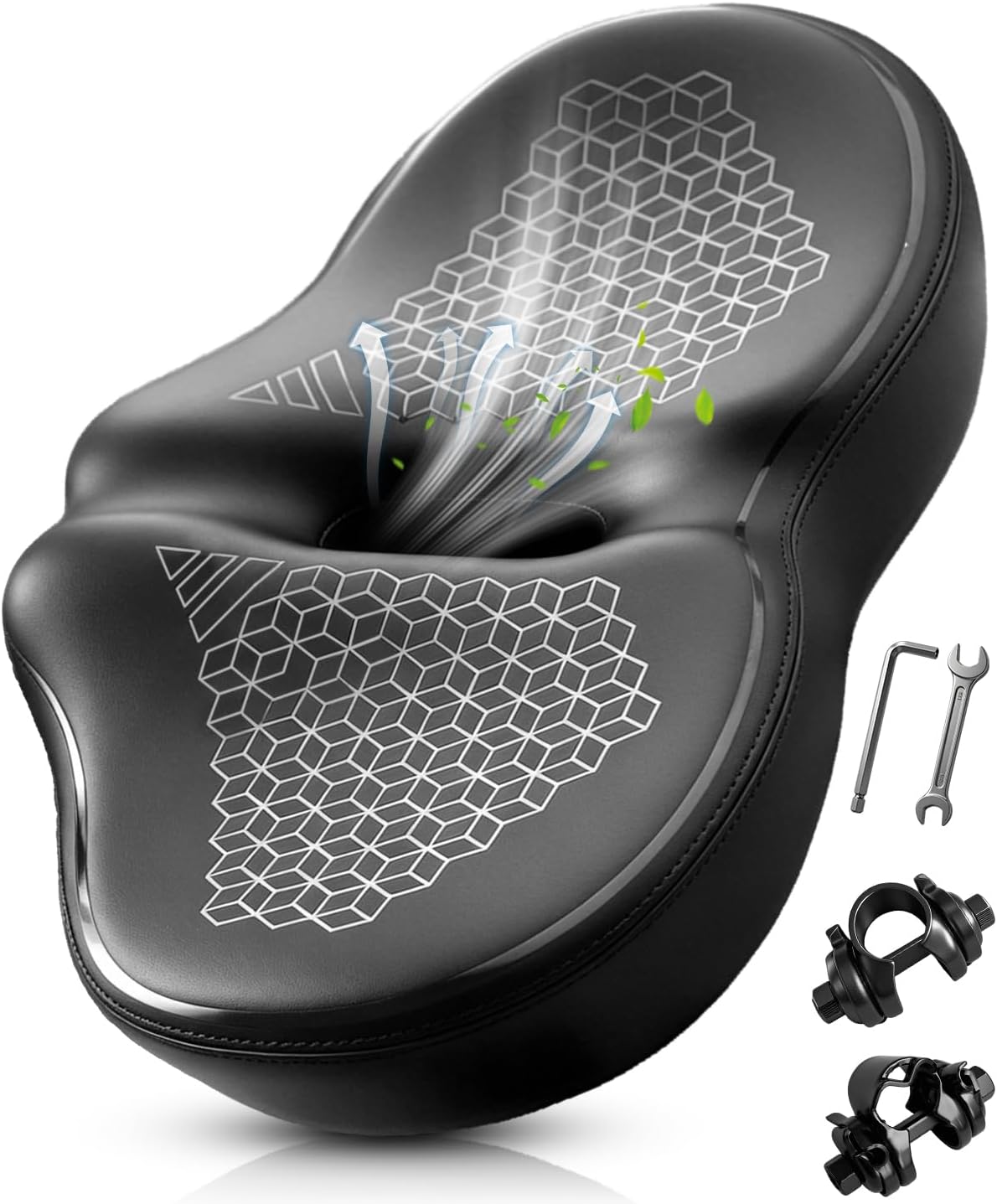 Noseless Oversized Bike Seat for Men & Women, 2026 Upgrade Comfortable Extra Wide Padded Bicycle Seat Cushion, Comfort Bike Saddle for Peloton, Exercise Bike, Beach Cruiser, MTB, EBike