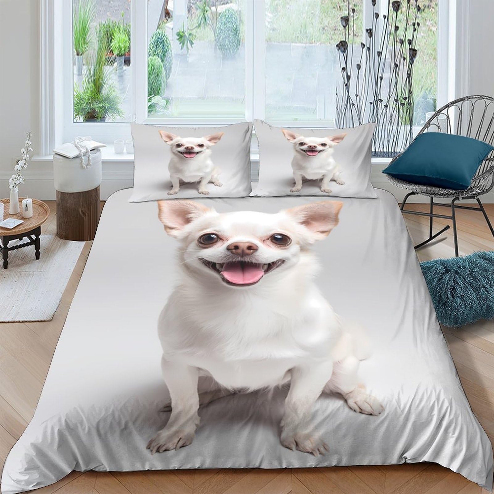 Ctjqhvkz Style-4 3D Printed Smiling Chihuahua Fitted Sheet Microfiber Soft Anti-Slip Dog Bed Cover For Bedroom Dorm Easy Care Decor Single（135X200cm）