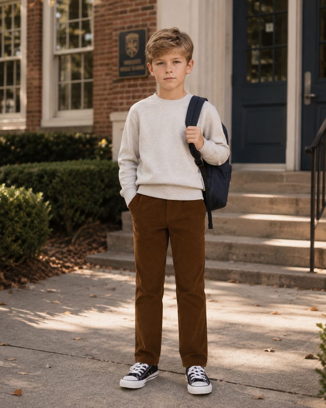 Boys Corduroy Pants Flat Front Retro Slacks Husky School Uniform Pants