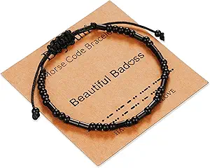 Morse Code Bracelets for Women Inspirational Gifts for Her Adjustable Black Adjustable Braided Men Bracelets Motivational Best Friend Birthday Gifts for Sister Daughter Mom Dad Christmas Jewelry…