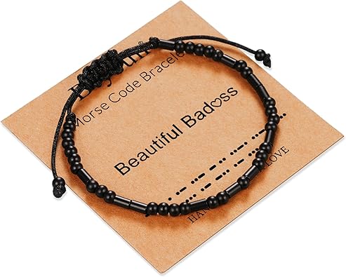 Morse Code Bracelets for Women Inspirational Gifts for Her Adjustable Black Adjustable Braided Men Bracelets Motivational Best Friend Birthday Gifts for Sister Daughter Mom Dad Christmas Jewelry…
