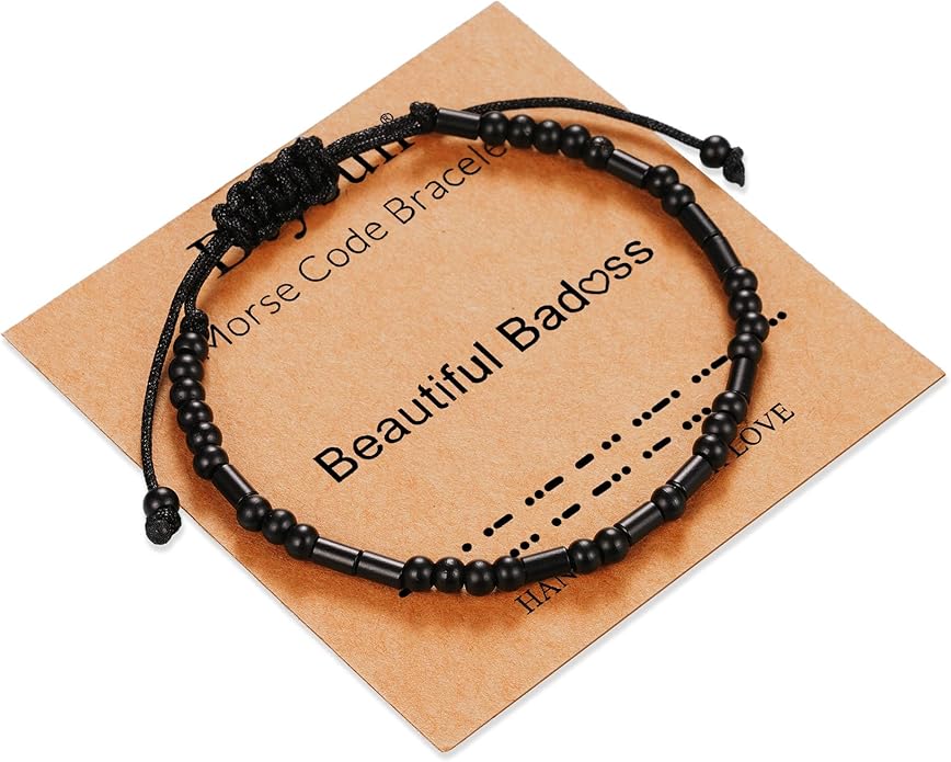 Morse Code Bracelets for Women Inspirational Gifts for Her Adjustable Black Adjustable Braided Men Bracelets Motivational Best Friend Birthday Gifts for Sister Daughter Mom Dad Christmas Jewelry…