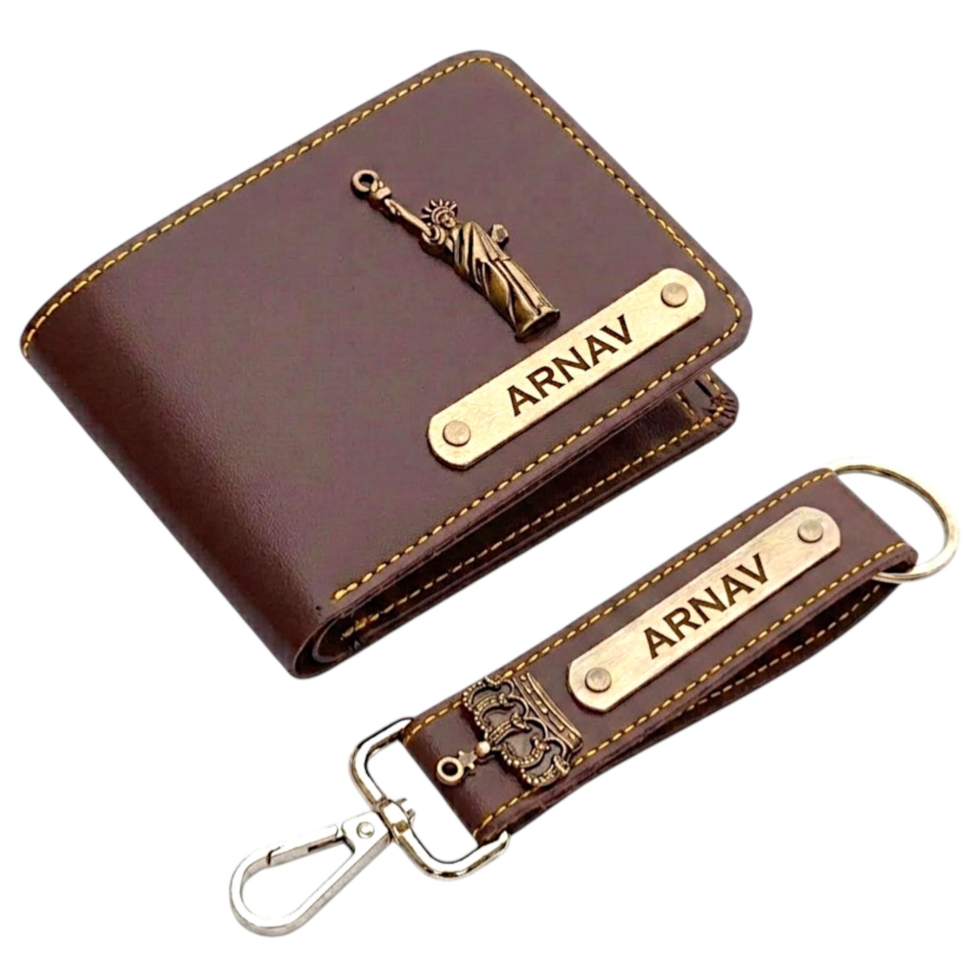 Customized Wallet and Keychain Combo for Men Personalized Wallet Keychain Set with Name Printed | Leather Name Wallet Keychain for Men | Customised Gifts for Men with Name & Charm - Brown-image-48