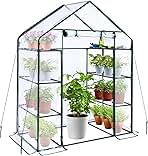 Ohuhu Small Greenhouse for Outdoors: 4 Tiers 6 Shelves Walk-in Indoor Green House Heavy Duty Plant Stands Reinforced Plastic PVC Cover Mini Portable Warm House for Outside, 4.8x2.5x6.4 FT