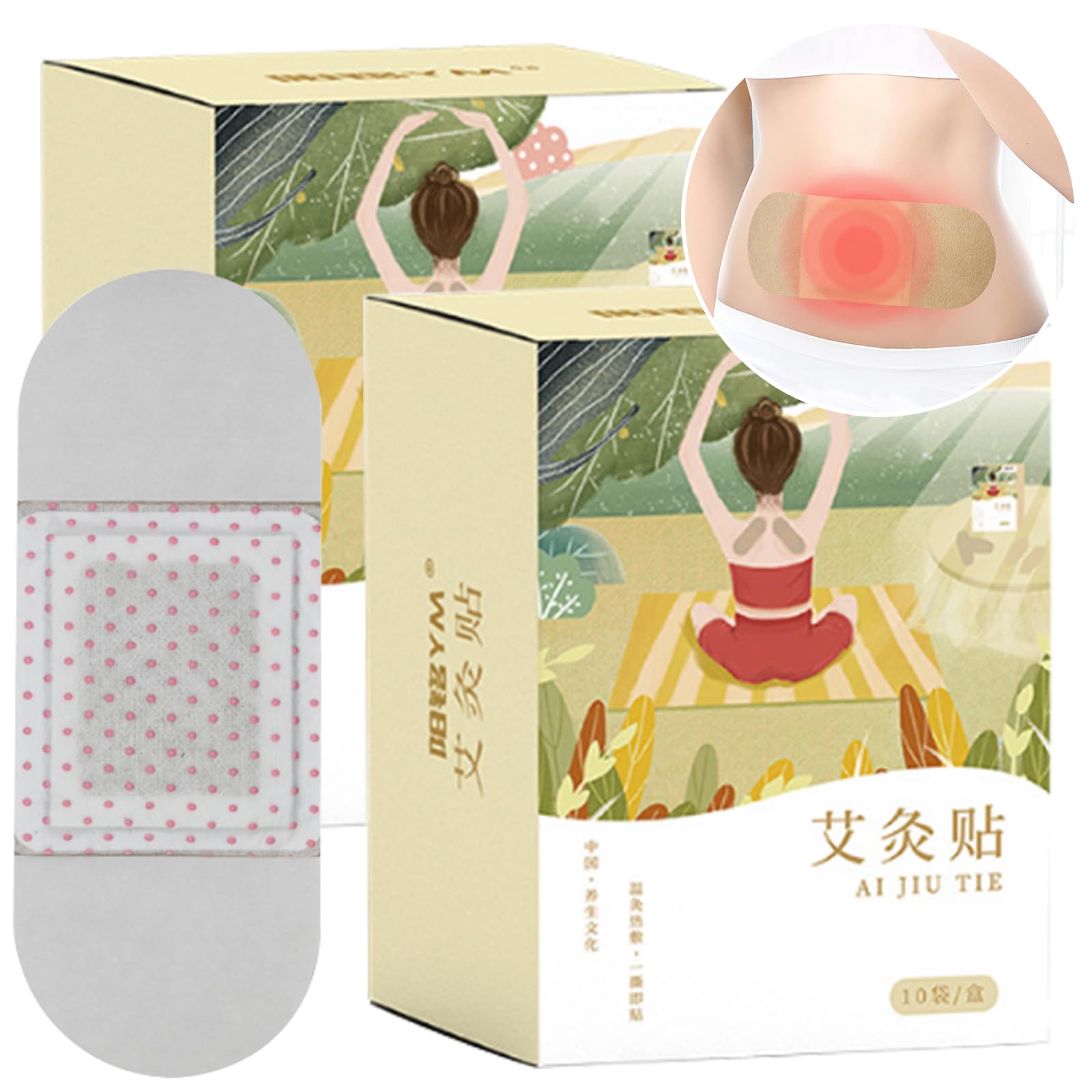 Large Moxibustion Patches Wormwood Moxa Heat Patches 23cm Length Natural Herbs Self-Heating Smokeless Wormwood Sticker Paste for Neck, Shoulder, Back, Waist, Hand, Feet Joint (20 Packs) 艾灸贴 艾草贴 暖宫贴