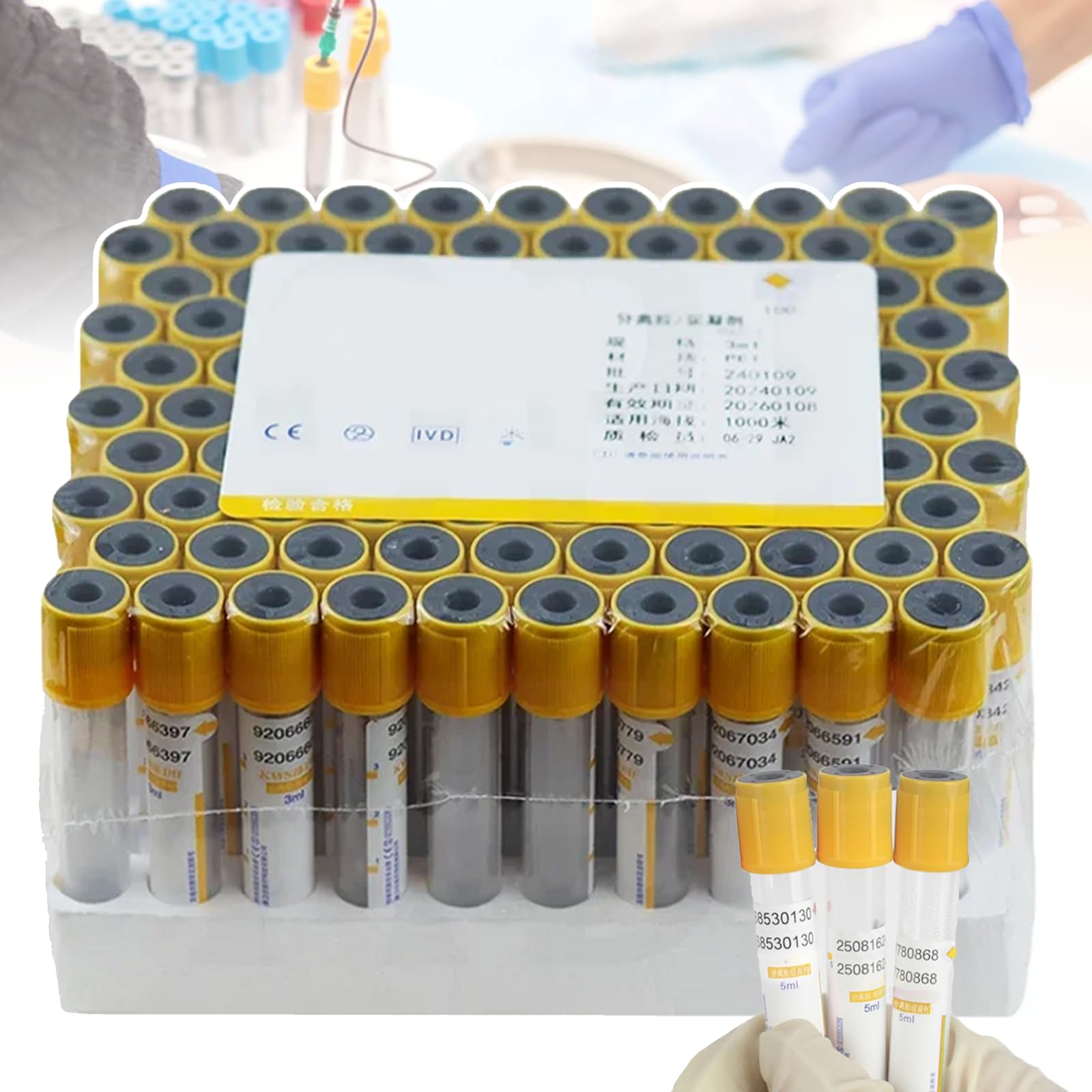 Provette Monouso Per Prelievo Di Sangue Sottovuoto Da 3 Ml/5 Ml/10 Ml, 100 Provette In Vetro Per Prelievo Di Sangue, Gel Di Separazione + Coagulante, Per Separazione Del Siero, Preparazione Prp,5ml