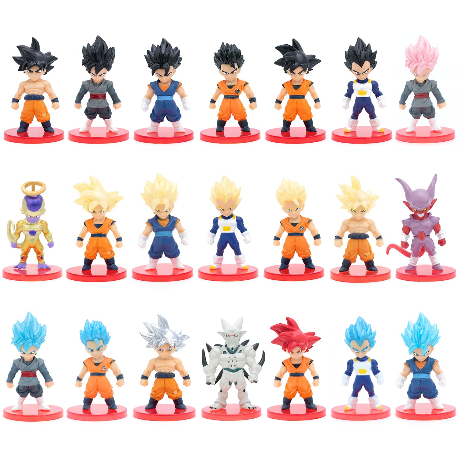 21-teiliges Anime Chibi Figuren Set - Mini Action Manga Sammelfiguren mit Standfuß - Kämpfer & Helden Stil für Anime Fans - Deko, Geschenk & Vitrine - Super Fight Set