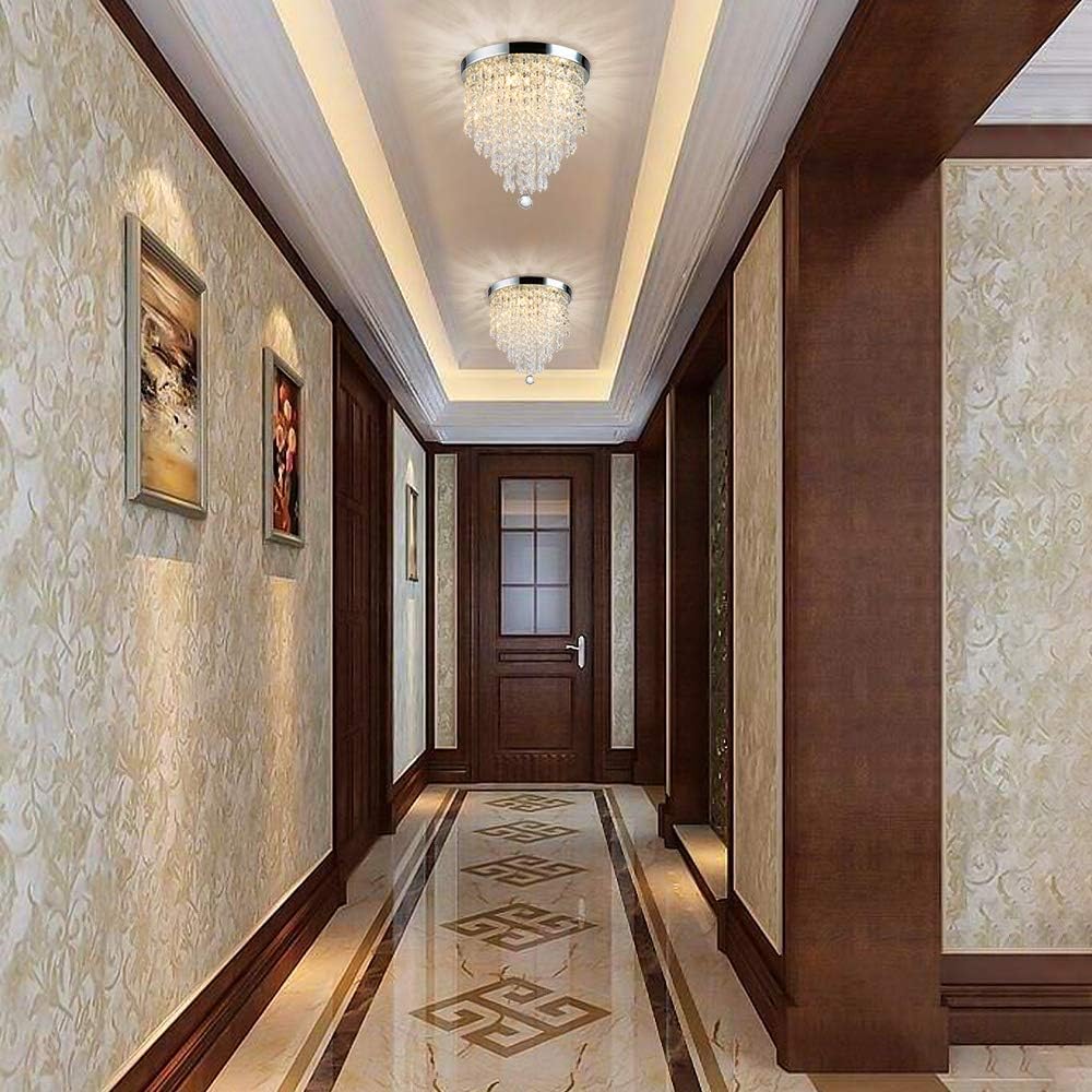 Depuley 3 Lights Crystal Chandelier Light Fixture, Mini Crystal Flush Mount Ceiling Light, H 9.4'' x W 9.8'' Modern Crystal Pendant Ceiling Lamp for Bedroom, Hallway, Bar Lighting (Bulbs Not Included) - - 