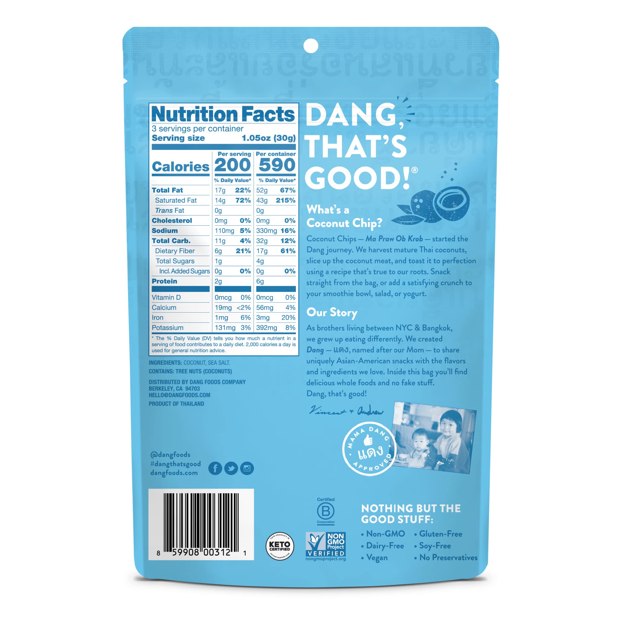 DANG Keto Toasted Coconut Chips | Lightly Salted Unsweetened | 1 Pack | Keto Certified, Vegan, Gluten Free, Paleo Friendly, Non Gmo, Healthy Snacks Made With Whole Foods | 3.17 Oz Resealable Bags thumbnail 2