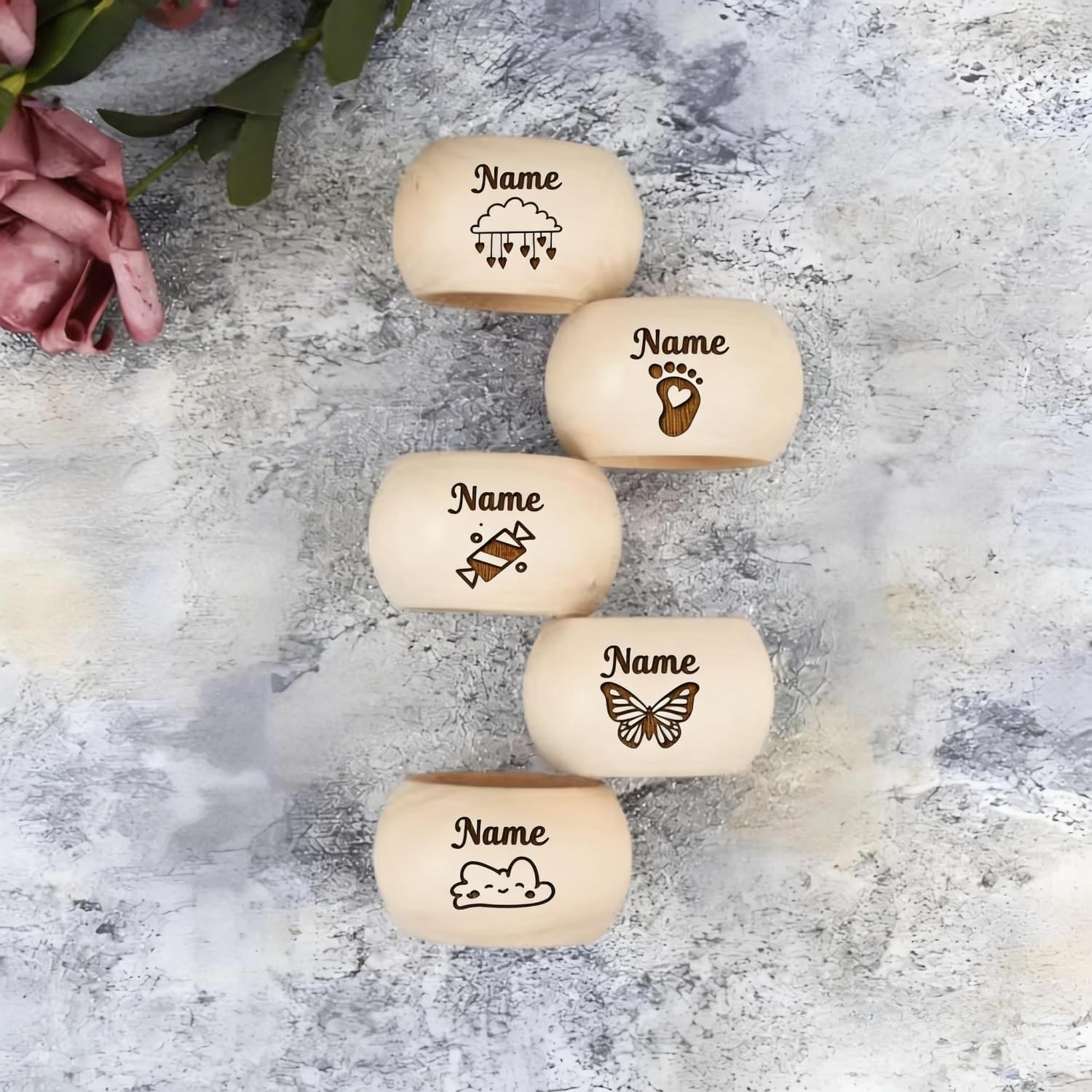 Portatovaglioli In Legno Personalizzati Con Nome, Decorazioni Da Tavola Porta Tovaglioli Con Incisione Personalizzata For La Cena Di Natale O Un Regalo Divertente For Le Vacanze(50PCS)