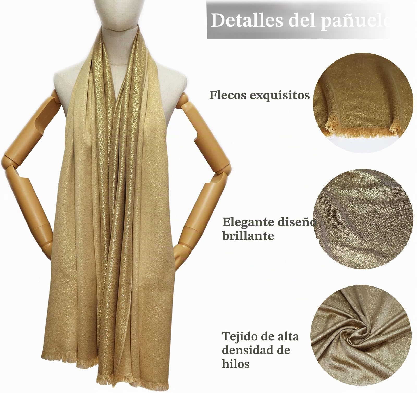 Chales y envolturas de pashmina metálica brillante para mujer, bufanda larga para fiesta, color sólido, dos tonos