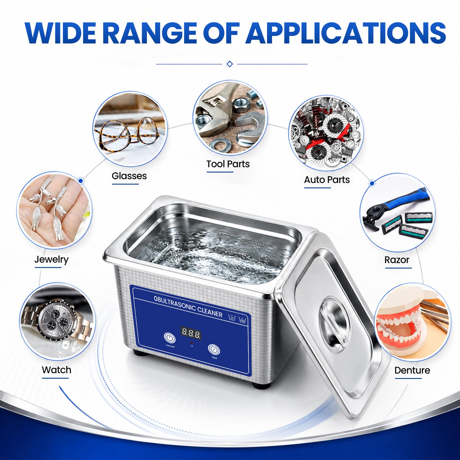 Ultraschallreinigungsgerät, Ultraschallreiniger, Ultraschallgerät, Ultrasonic Cleaner, für Zahnspangen,Brillen,Ringe,Uhren,Inklusive Reinigungstuch