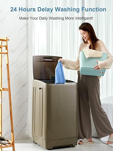 Miniatura 7 de Lavadora automática completa de 17.7 libras con pantalla LED, lavadora compacta con vertedero de drenaje, 10 programas de lavado y 8 niveles de