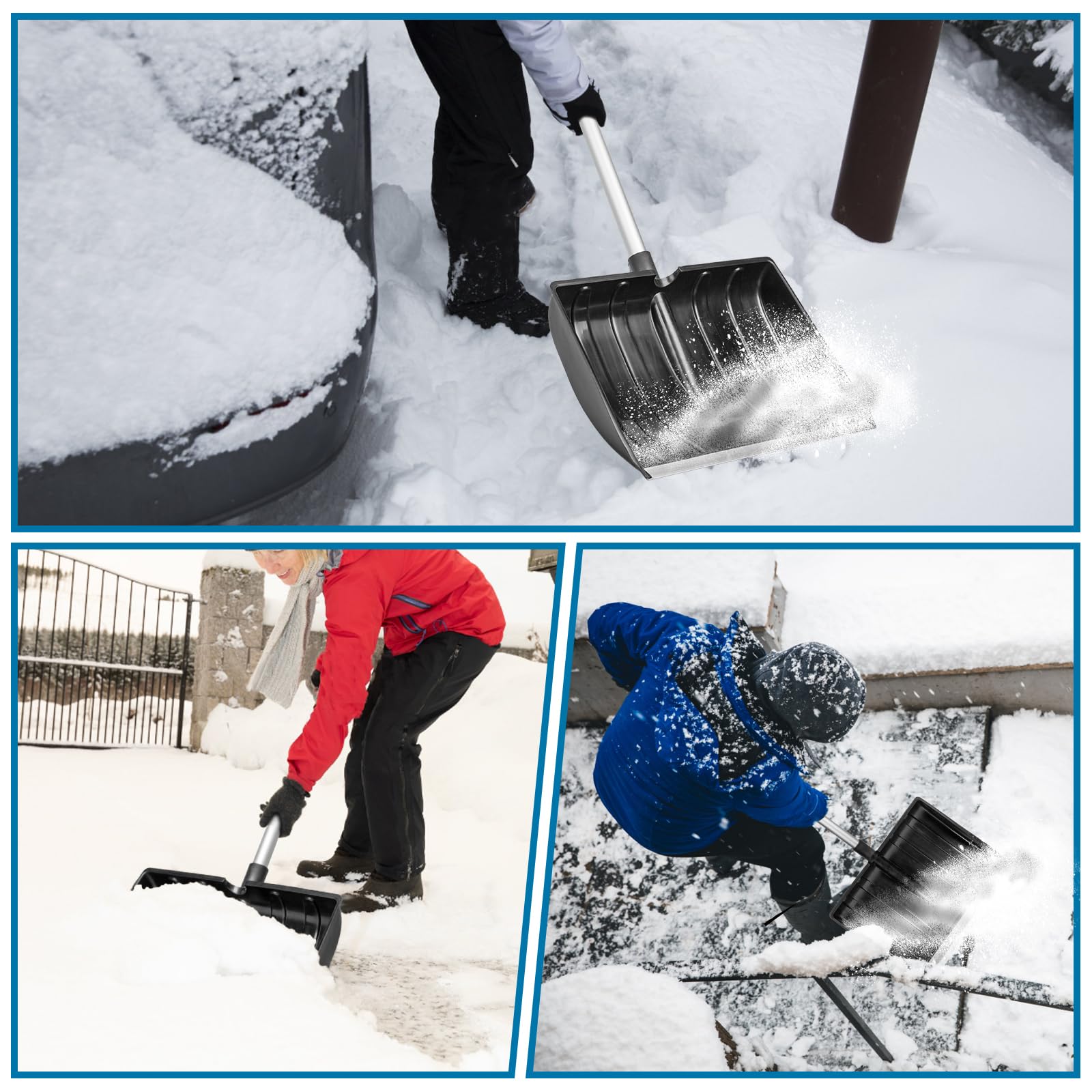 LESOLEIL Pala da Neve per Autostrada Auto Garage Casa Rimozione Neve, Heavy Duty 42cm Lungo Grande Capacità Portatile Pieghevole Pala Da Neve per Giardino Auto Campeggio Esterno
