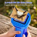 Microscope pour enfants 1000X, Ahalfcit Appareil photo numérique portatif avec 2.4" HD IPS Écran portatif Mini Jouet d'exploration naturelle de poche, STEM Cadeau d'apprentissage scientifique pour les garçons et les filles de 3 à 12 ans