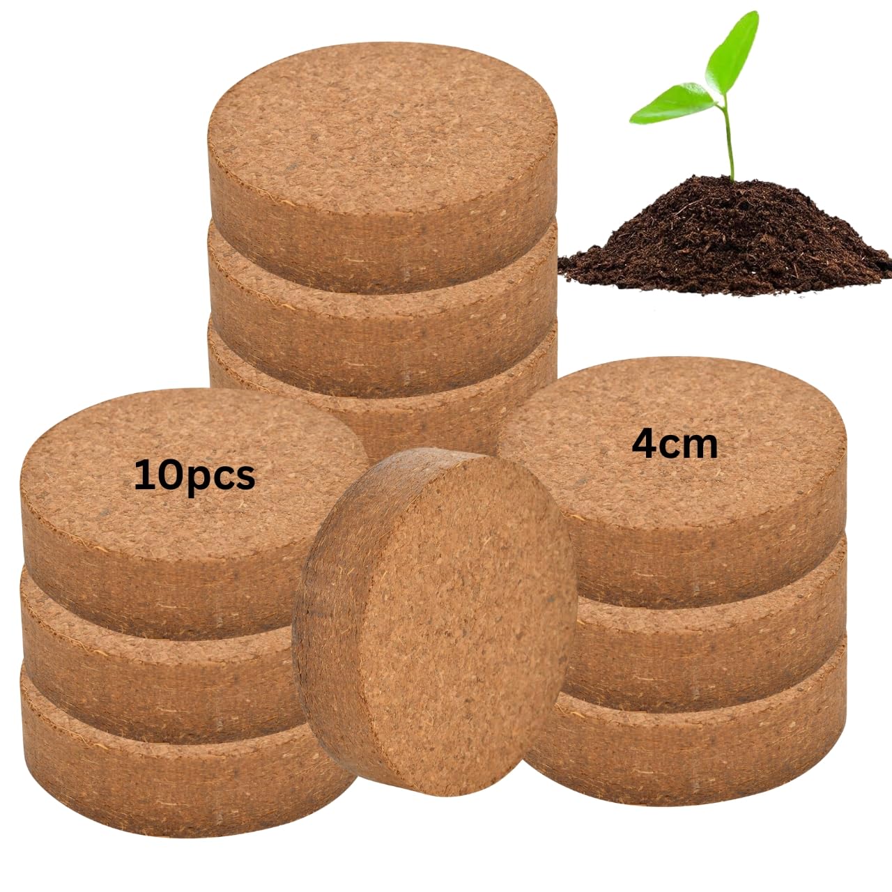 ecofynd Cocopeat Coin, Coir Disc for Potting Soil Mix, Seedling & Plant Starter (10MM, Pack of 10)