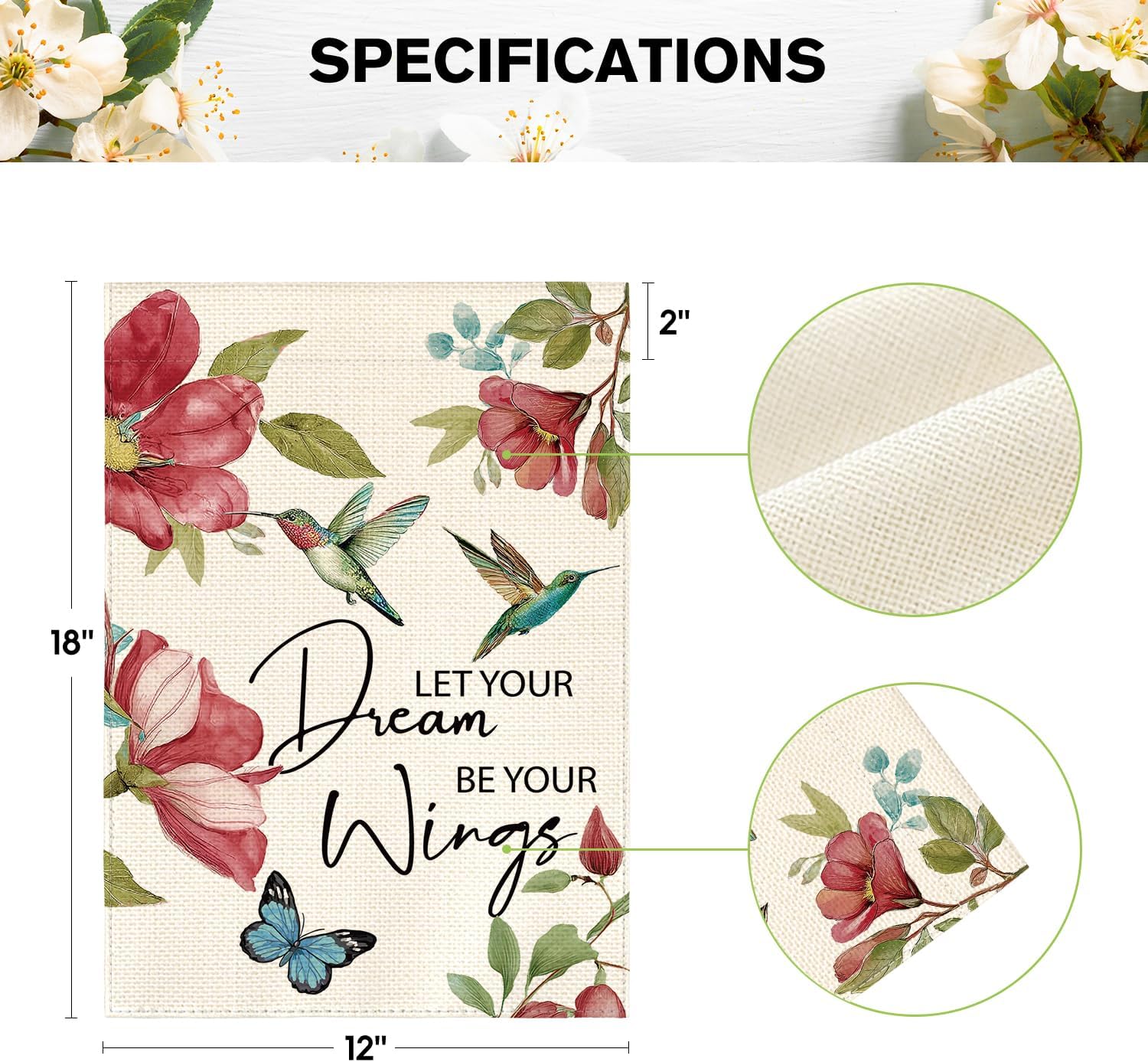 AVOIN colorlife Hummingbird Spring Floral Garden Flag 12x18 Inch Double Sided Outside, Seasonal Welcome Yard Outdoor Flag - Image 5