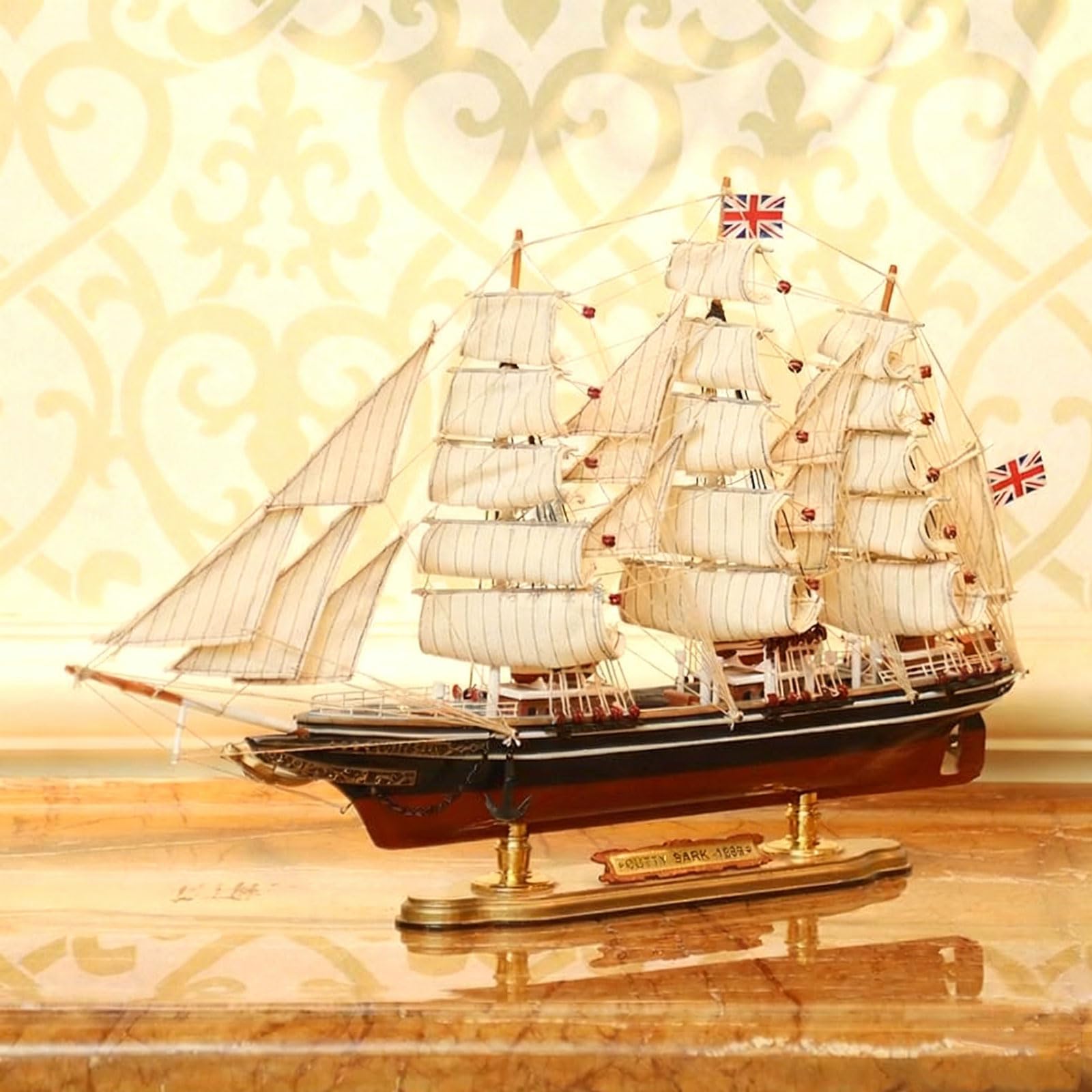 YLME Maqueta De Velero De Madera De 52 Cm Maqueta De Velero De Madera Maciza De Estilo Mediterráneo Adornos Creativos Hechos A Mano De Madera Maciza Adornos Decorativos para El Hogar,Cutty Sark