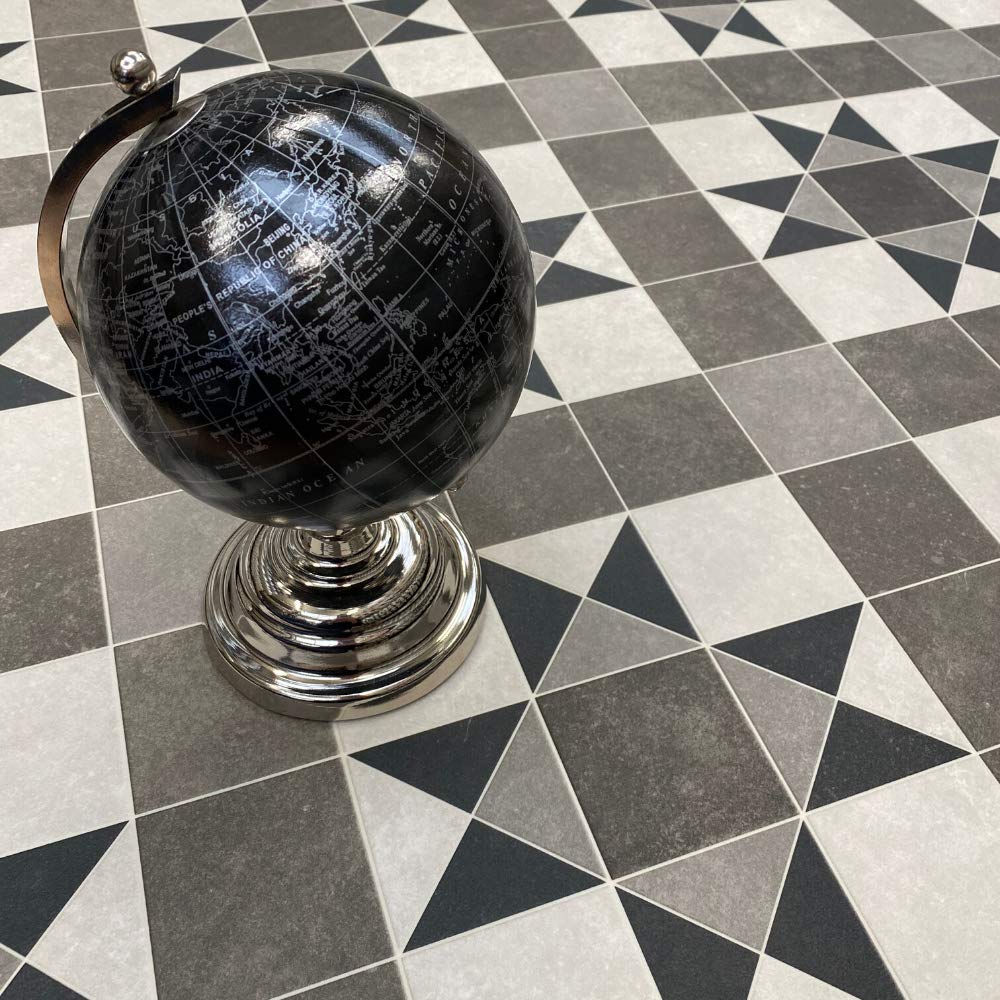 Buy Victorian Tile Effect Cushioned Vinyl Flooring Sheet Lino in Grey and Black Geometric Design Buy Victorian Tile Effect Cushioned Vinyl Flooring Sheet Lino in Grey and Black Geometric Design