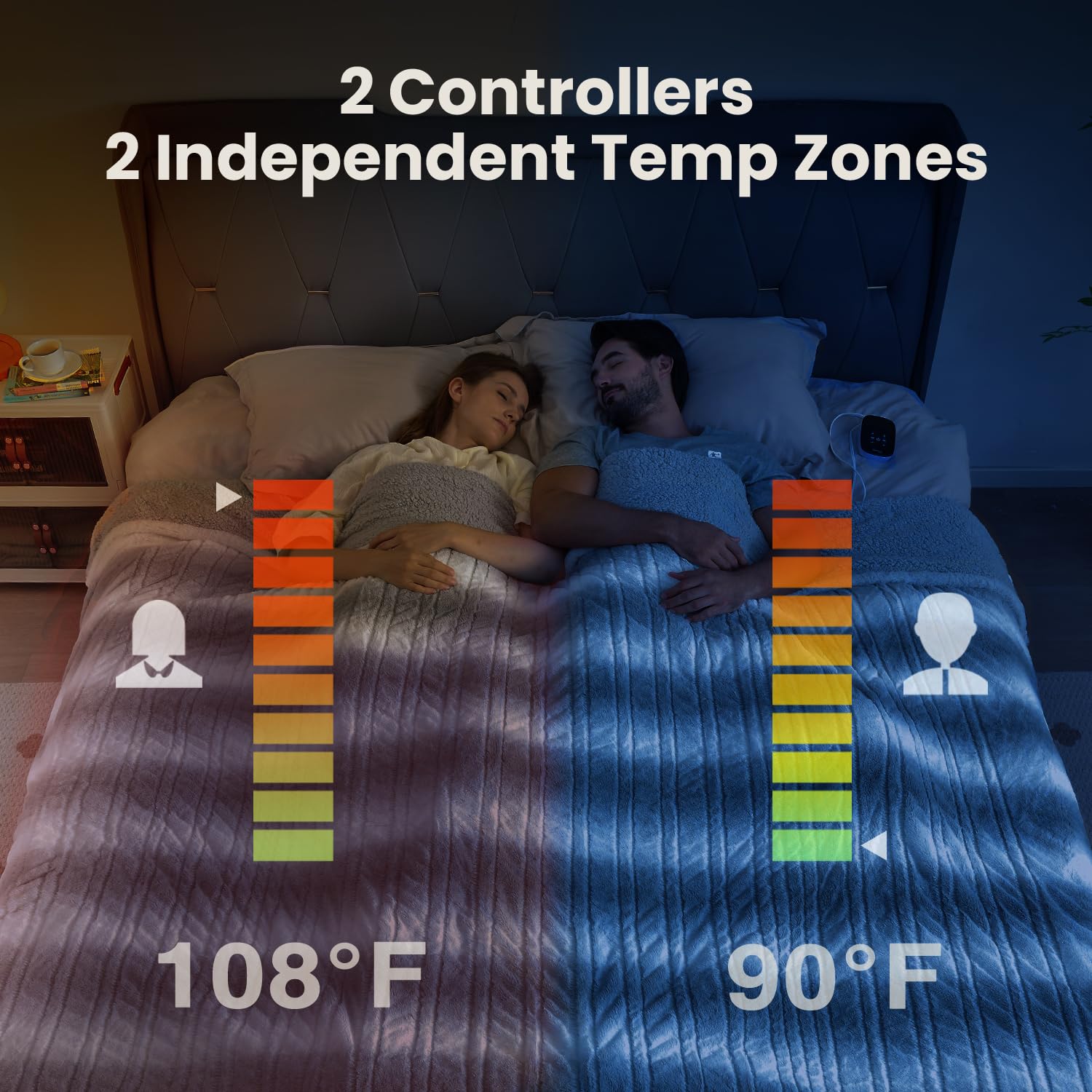 Manta eléctrica tamaño King de 100 x 90 pulgadas, manta térmica de doble controlador, 10 ajustes de calor, apagado automático de 1 a 12 horas, piel sintética y sherpa de doble cara, lavable a 3