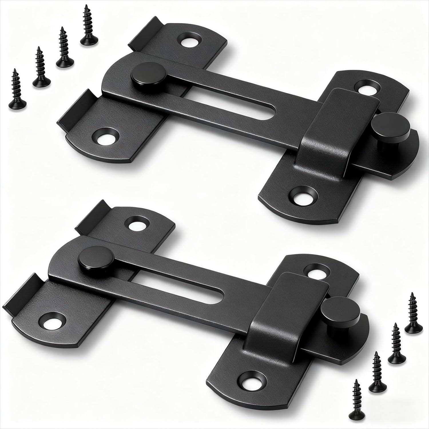 2 Pack Black Barn Door Lock, Premium 4-Inch​​ Sliding Barn Door Latch with Easy Installation, Rust & Scratch-Resistant, Door Latches Hardware for Barn, Bathroom, Garage, Cabinet
