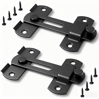 GuoluvSoo 2 Pack Black 4-Inch Barn Door Latches - Rust-Proof Stainless Steel Sliding Door Locks for Barns, Cabinets, Pets, Easy Install