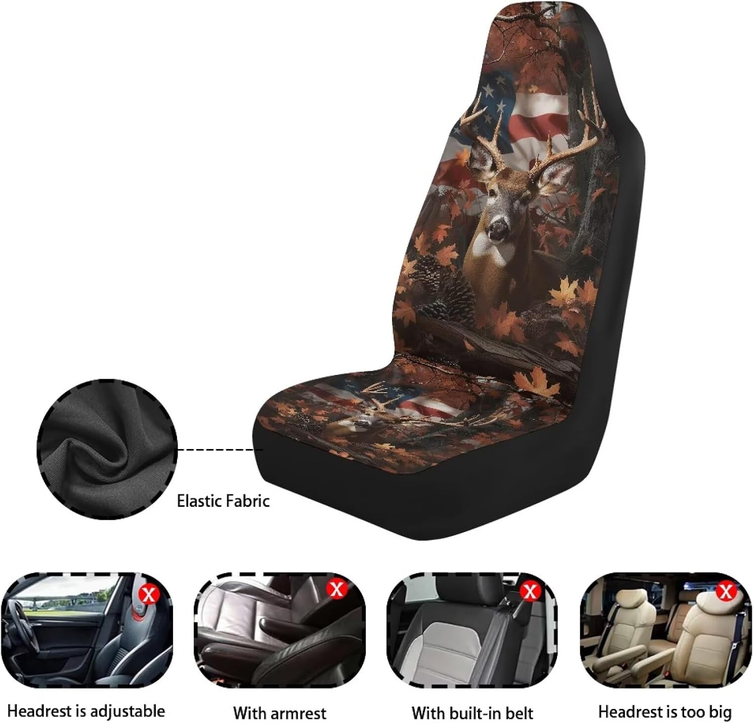 Car Seat Cover Camo Hunting Deer Front Seat Protector Cover Breathable Soft Cars Interior Accessories Easy to Install Universal Size Fit for Most Sedan SUV