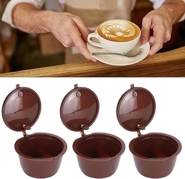 Reusable Coffee Capsule Filters, Refillable Coffee Pods Capsule Filter Cups Kit with Cleaning Brush and Measuring Spoon for Dolce Gusto Machine (3 cups + 1 spoon + 1 brush)