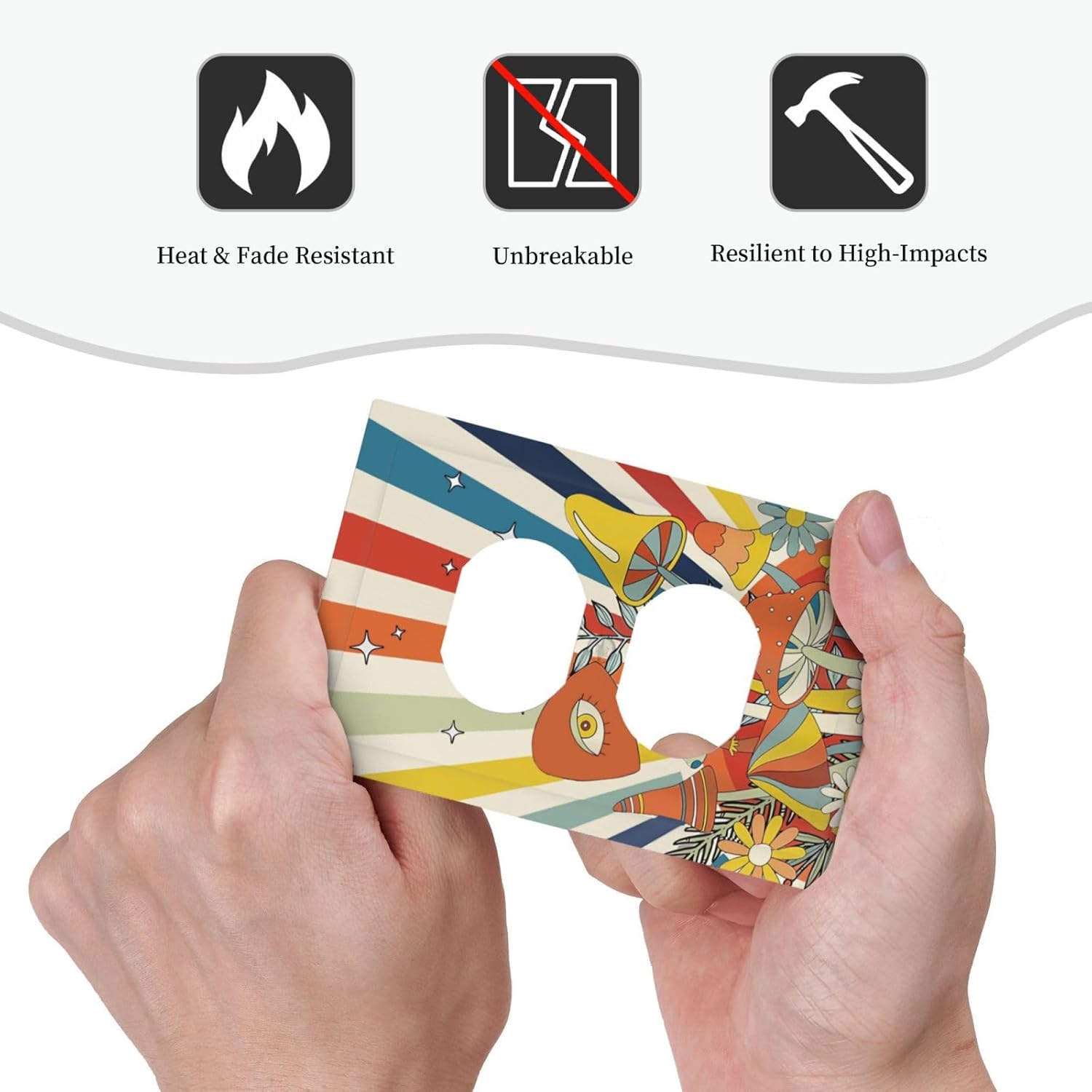 70s Retro Sun 1 Gang Outlet Covers Duplex Receptacle Hippie Mushroom Wall Plate Decorative Electrical Boho Sunrise Faceplate Switchplates Vintage Chic Funky Floral Abstract Brown Groovy Decor