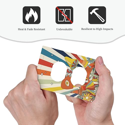 Miniatura 6 de 70s Retro Sun 1 Gang Outlet Covers Dúplex Receptáculo Hippie Hongo Placa de pared Decorativa Boho Sol Sunrise placa frontal Placa de interruptor