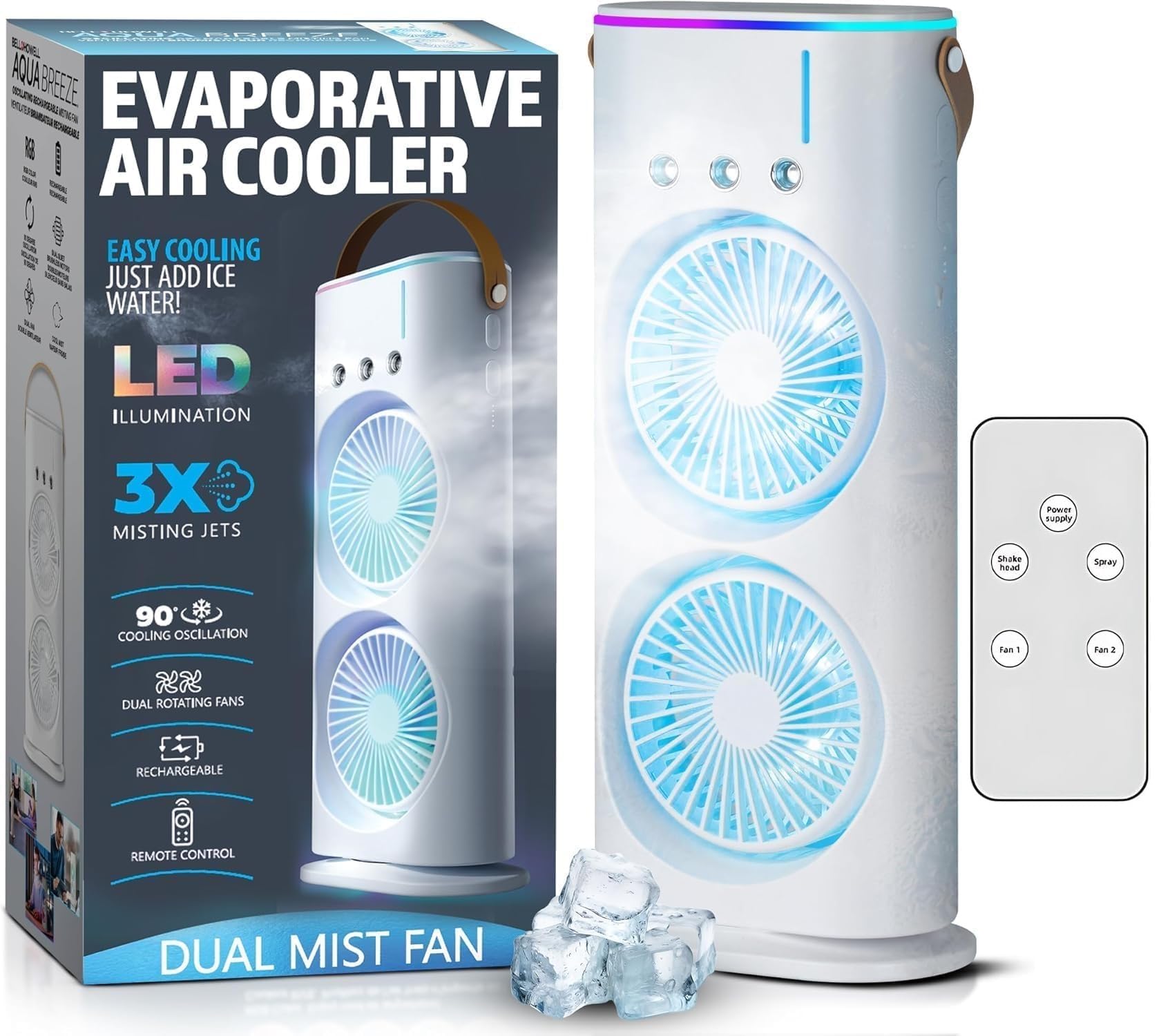 EXBLACK Portable Air Cooler Fan with Mist Function, Dual Fan Design, 700ml Water Tank, USB Powered, Remote Control, LED Light, Timer Settings, Carry Handle (Double Ended Spray Air Cooler Fan)-image-38