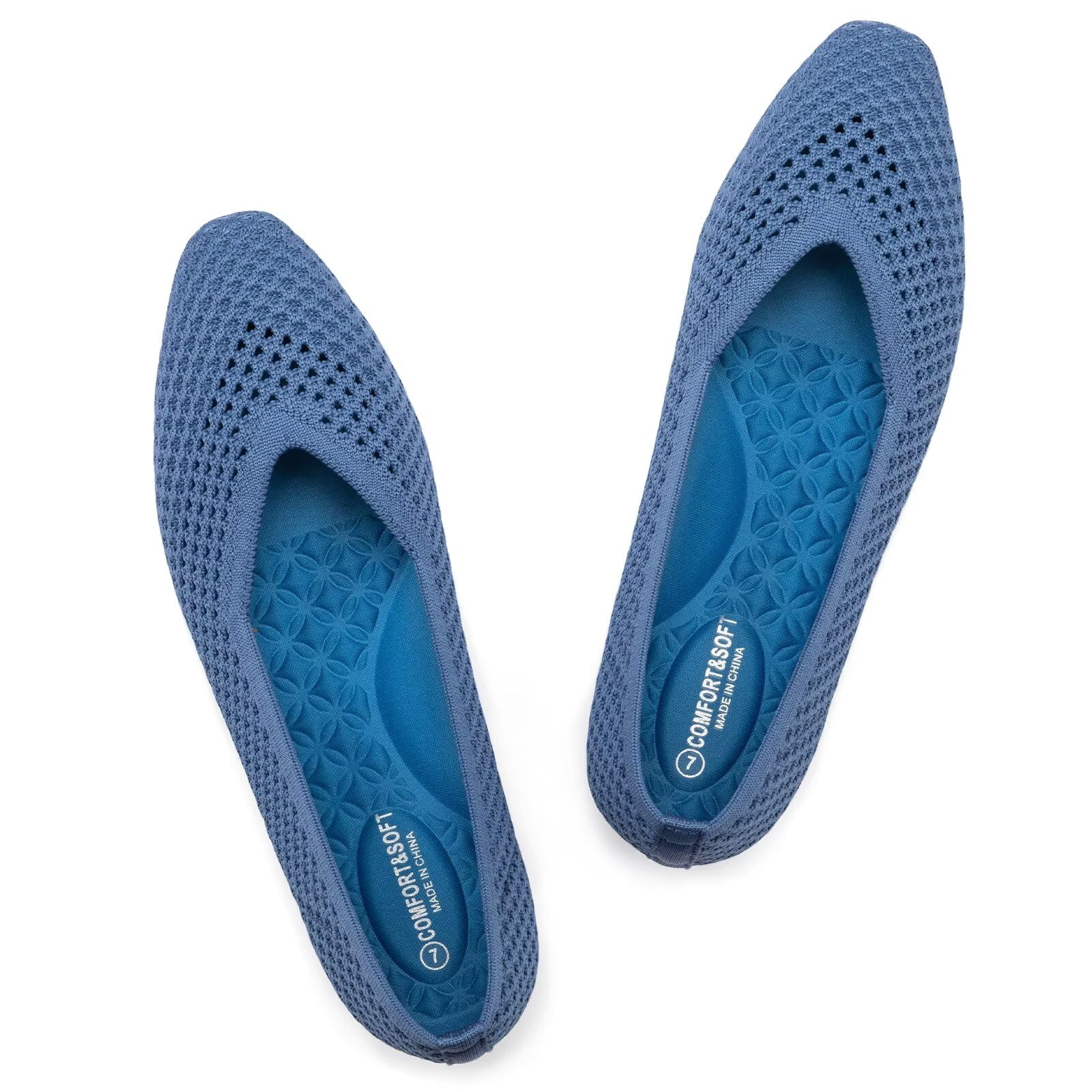 Frank Mully Flache Damen-Schuhe, quadratischer Zehenbereich, gestrickt, Netzstoff, mit Fußgewölbeunterstützung, waschbar, Ballettschuhe für die Arbeit