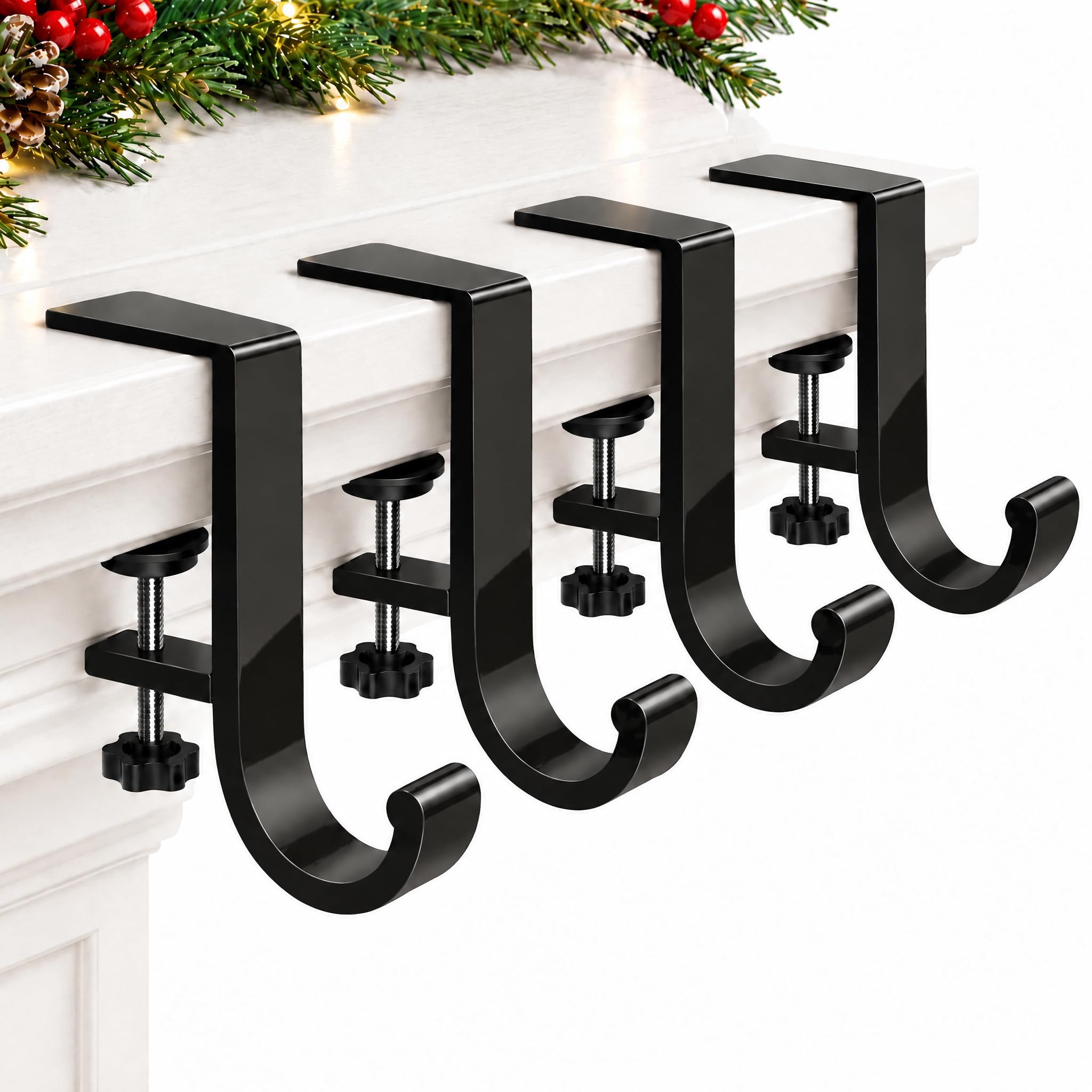 Garland Hanger, Stocking Holders for Fireplace, No-Drill Hooks, 4 Pack