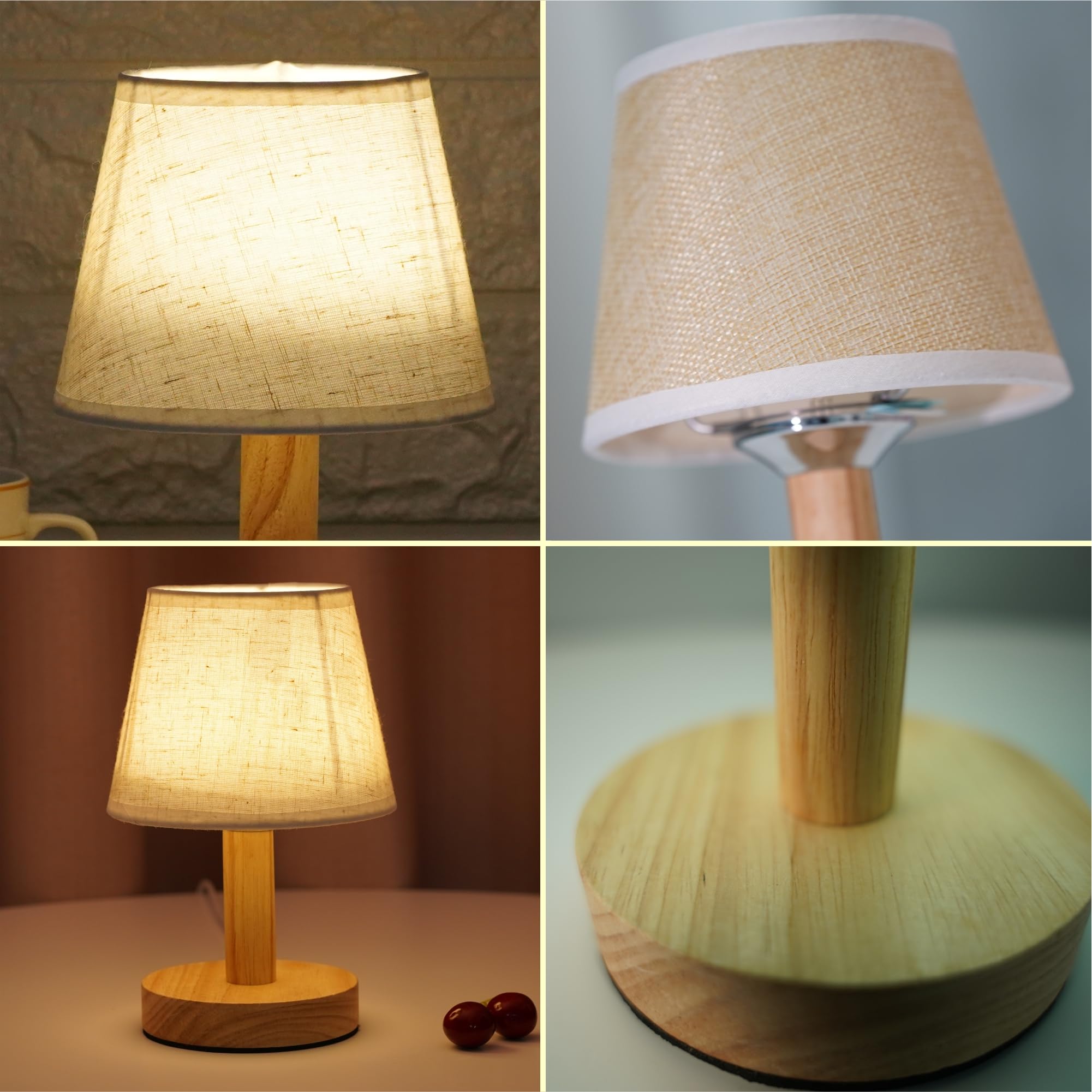 Kuber Industries Aesthetic Dimmable Bedroom Lamp for Side Table | Office & Desk Table Lamp for Living Room and Home Decor with Fabric Shade & Wooden Base | Natural Wooden Brown-TA-005 - Image 5 thumbnail