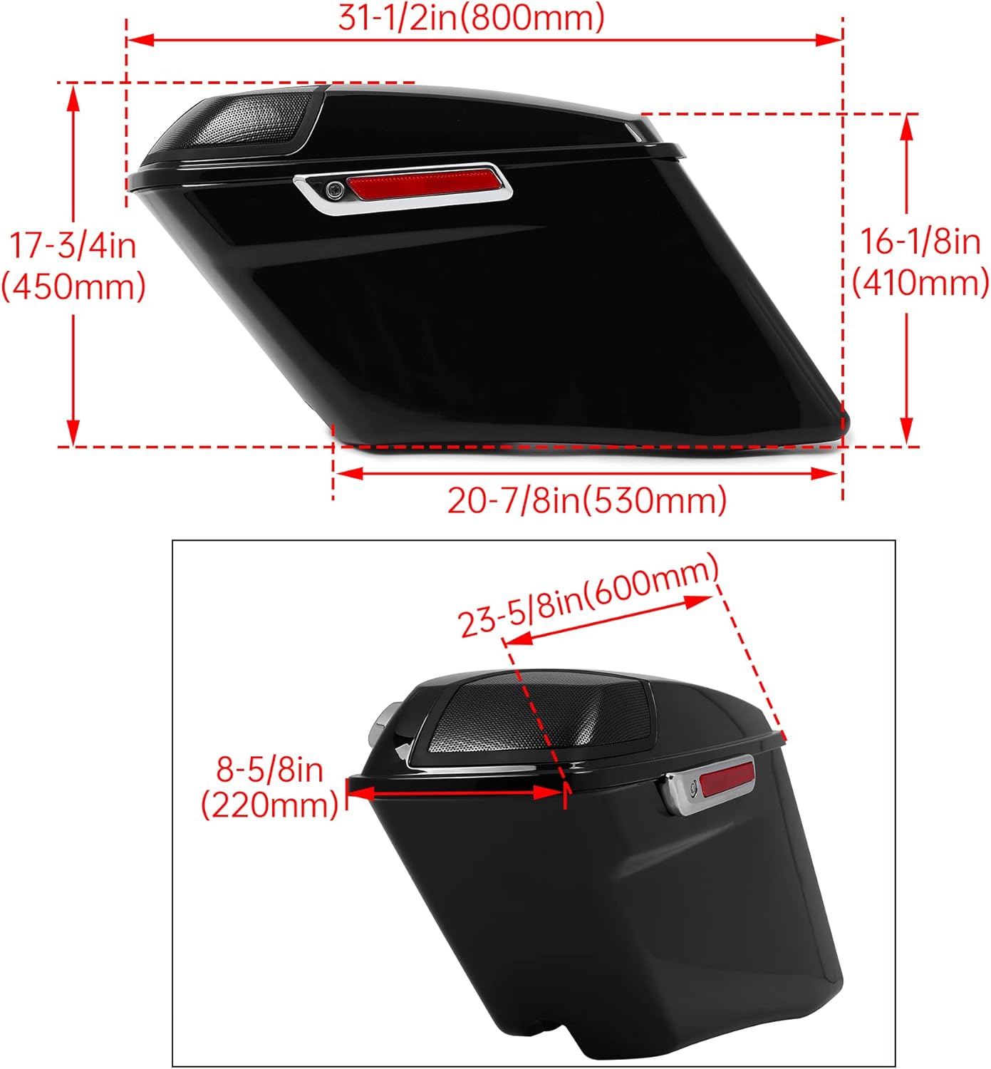 ECOTRIC 5'' Extended Saddlebags w/speaker lids Compatible with 1993-2013 Harley Davidson Road King Glide Electra Street Glide All Touring Models Stretched Hard Saddle Bags